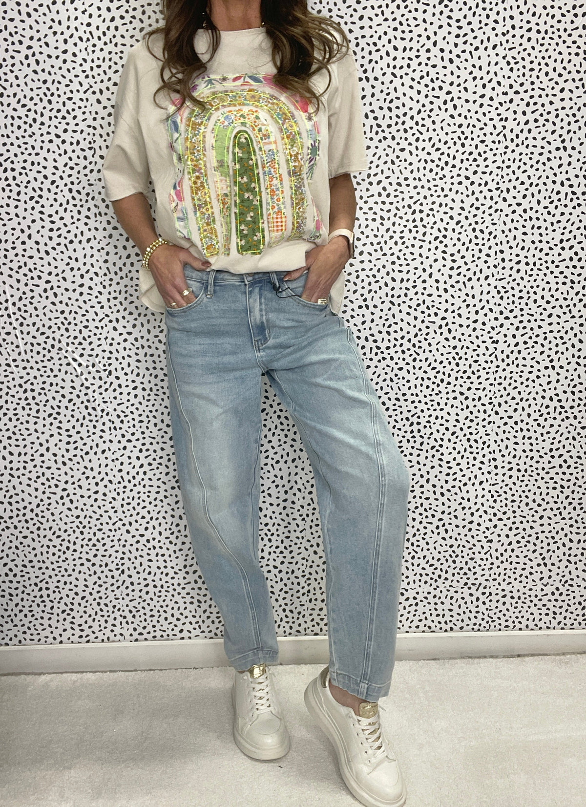 Judy Blue Flora High Waist Side Panel Barrel Leg Jeans 959 In Medium