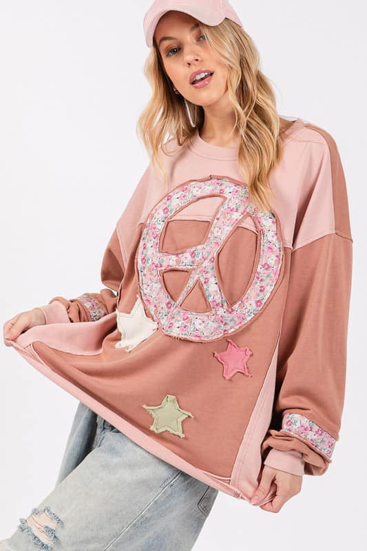 Peace All Around Patchwork Easy Fit Top