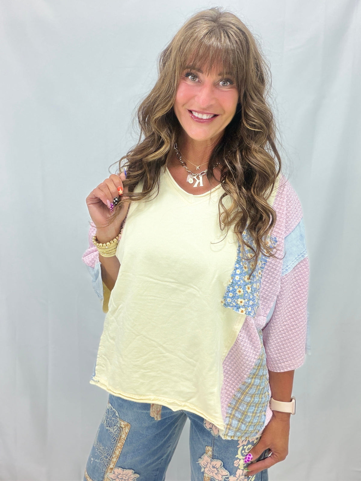 What She Stands For Patchwork Relaxed Top In Cream