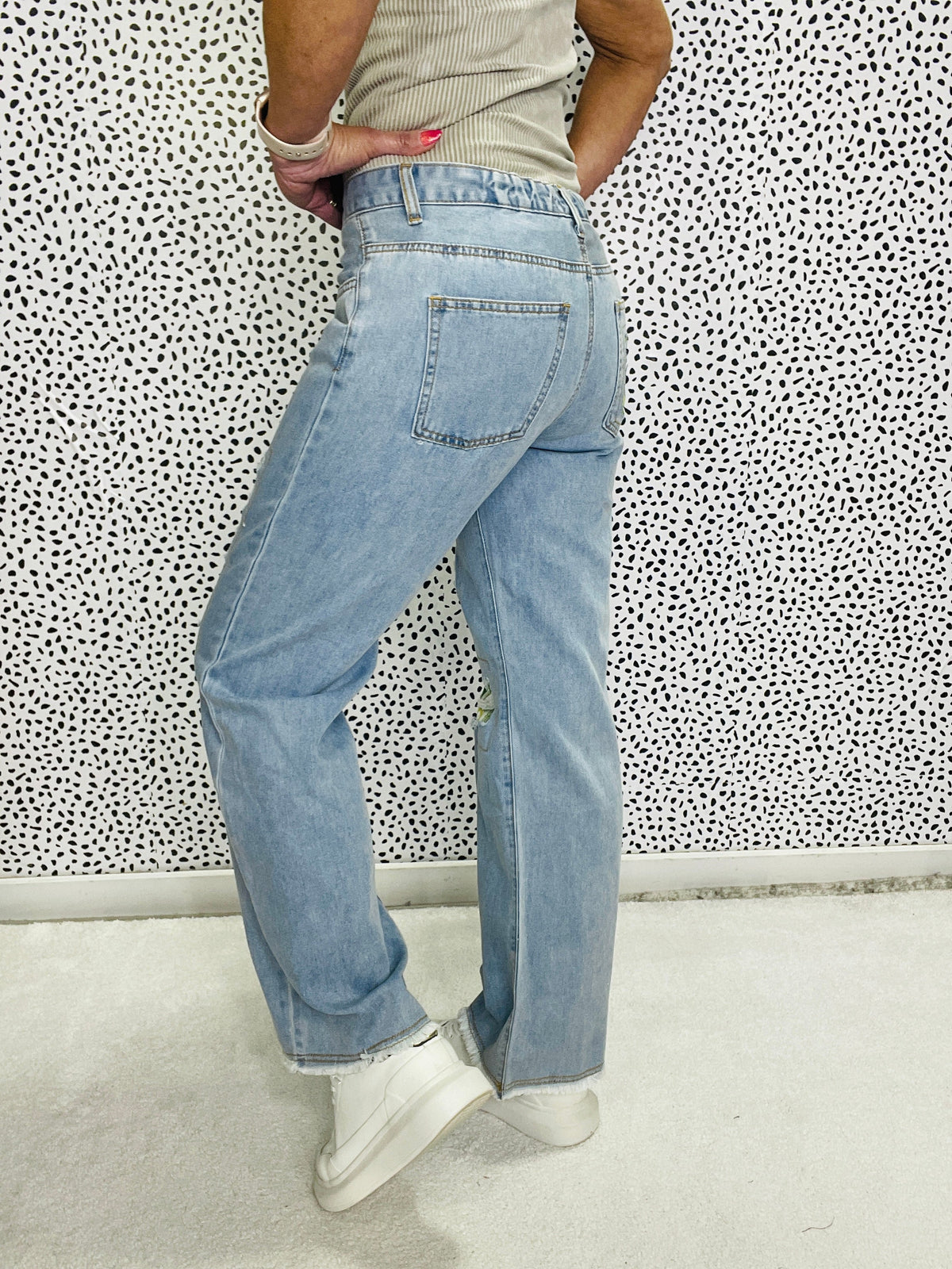 POL Call Me Fun Contrast Patch Bottoms In Denim *Final Sale*