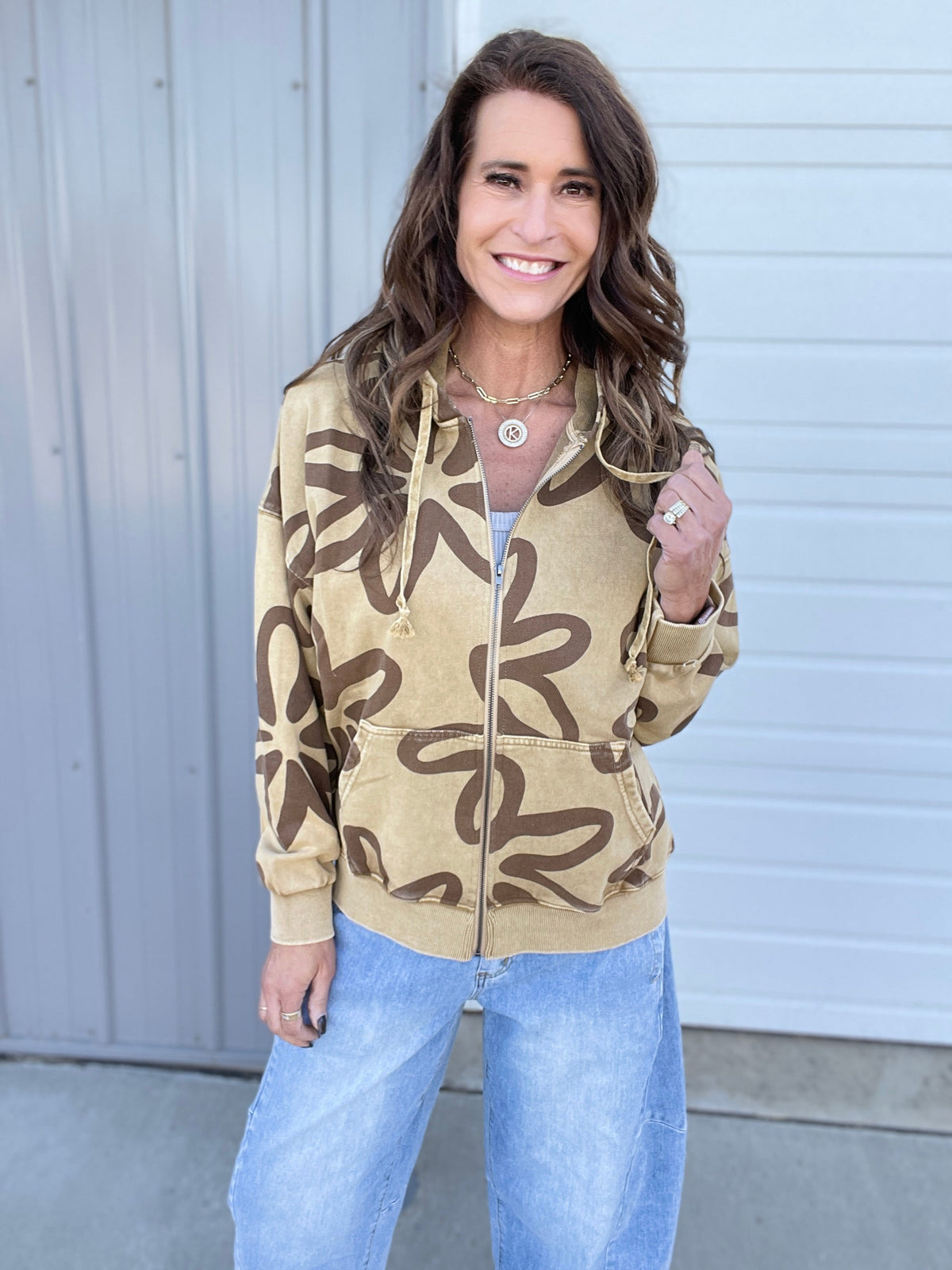 The Perfect Flower Print Zip Up Hoodie In 2 Colors