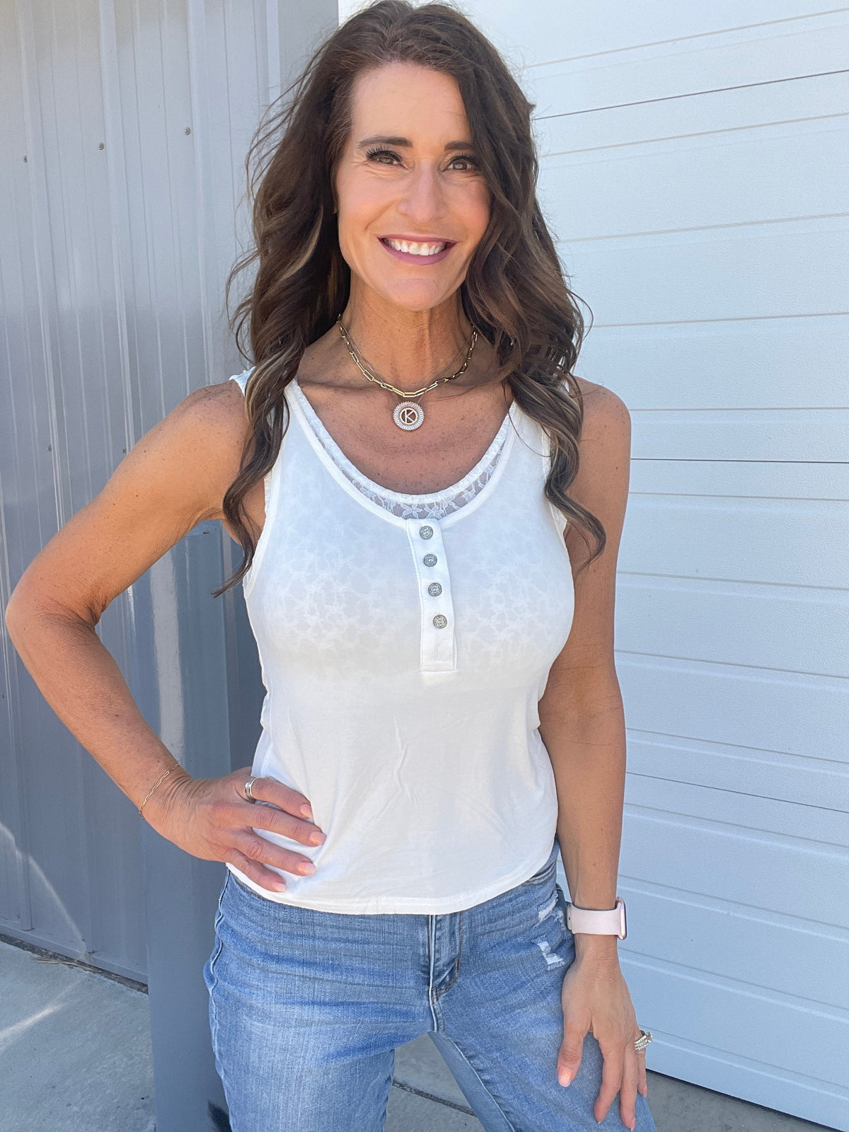 Pol Delicate Charm Lace Inset Tank Top In 2 Colors: Oatmeal, Off White