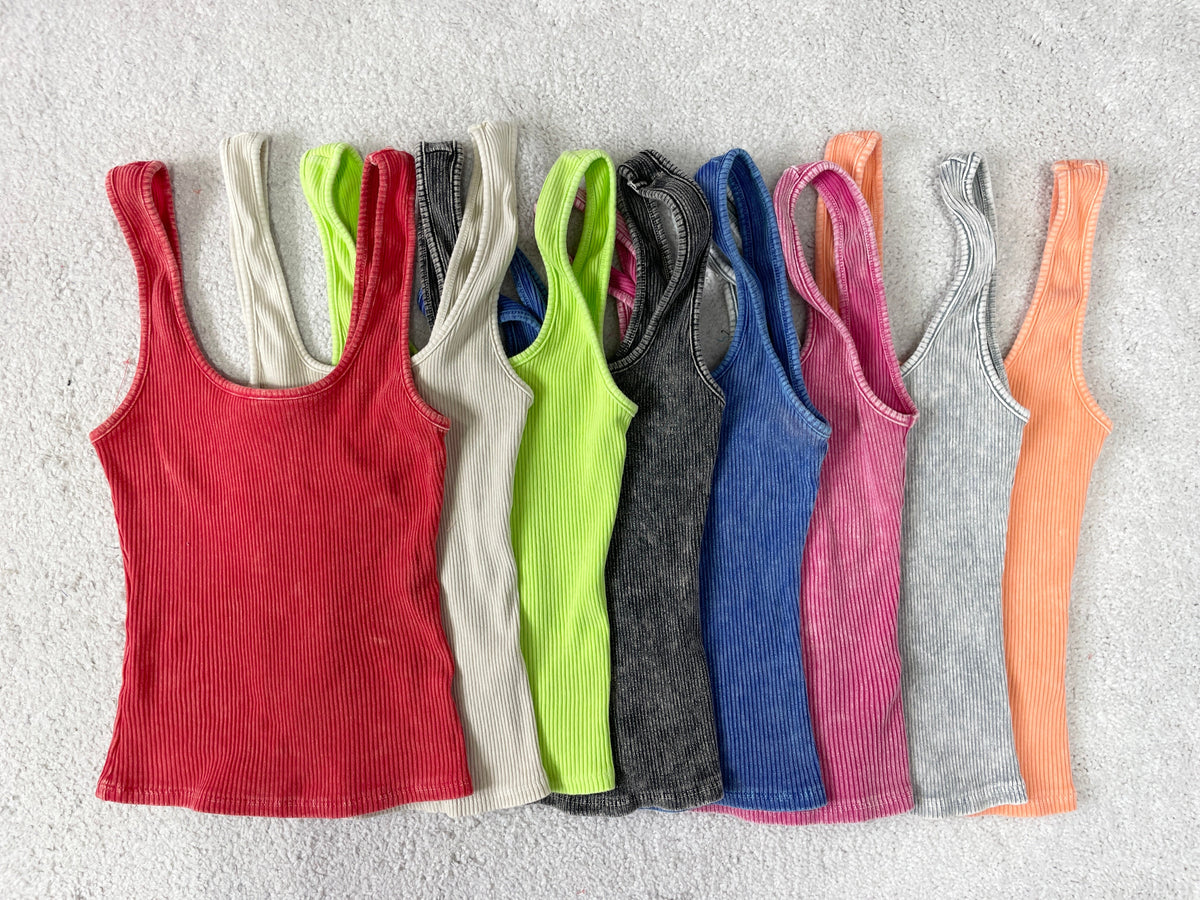 Mineral Wash Everyday Basic Tank Top In 11 Colors