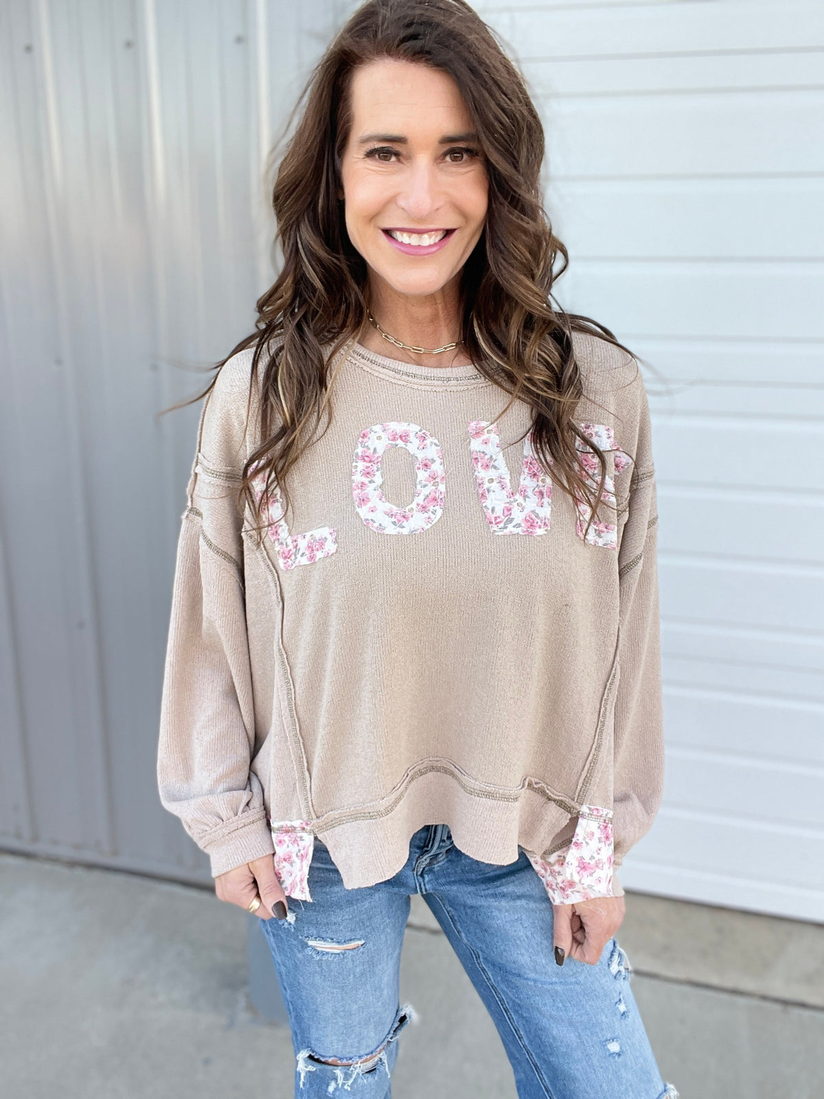 POL Love In Every Way Long Sleeve Love Patch Top In 2 Colors *Final Sale*