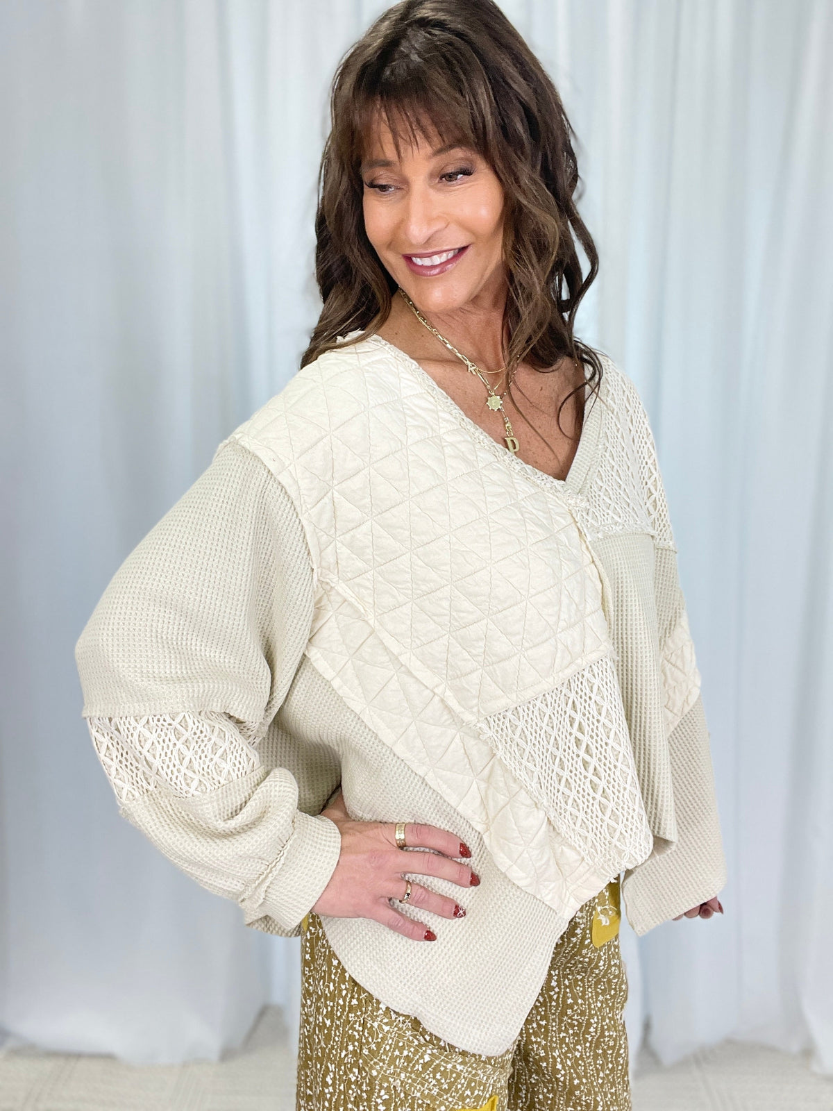Quilted Charm Crochet Long Sleeve in 2 Colors *Final Sale*