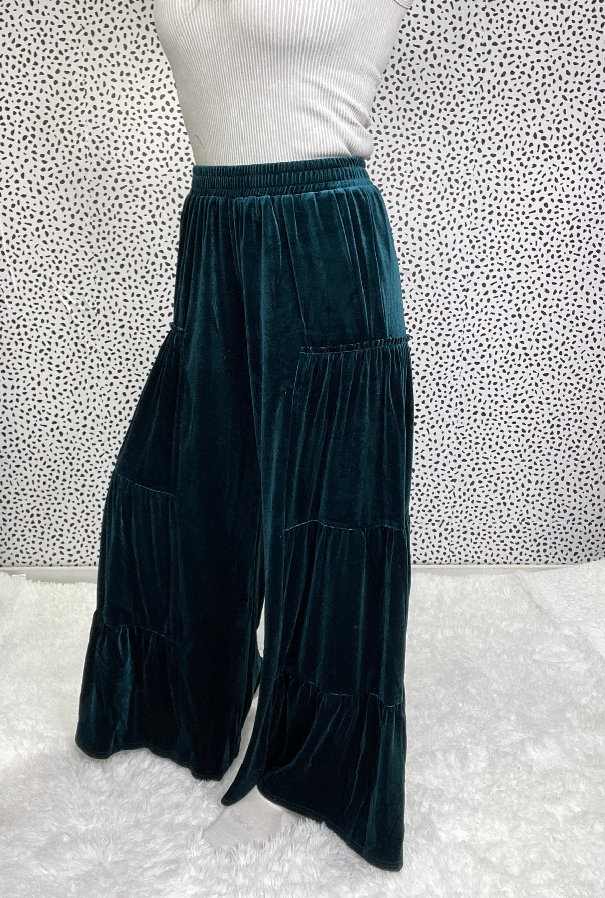 Do It Right Velvet Tiered Wide Ruffle Pants In 2 Colors *Final Sale*