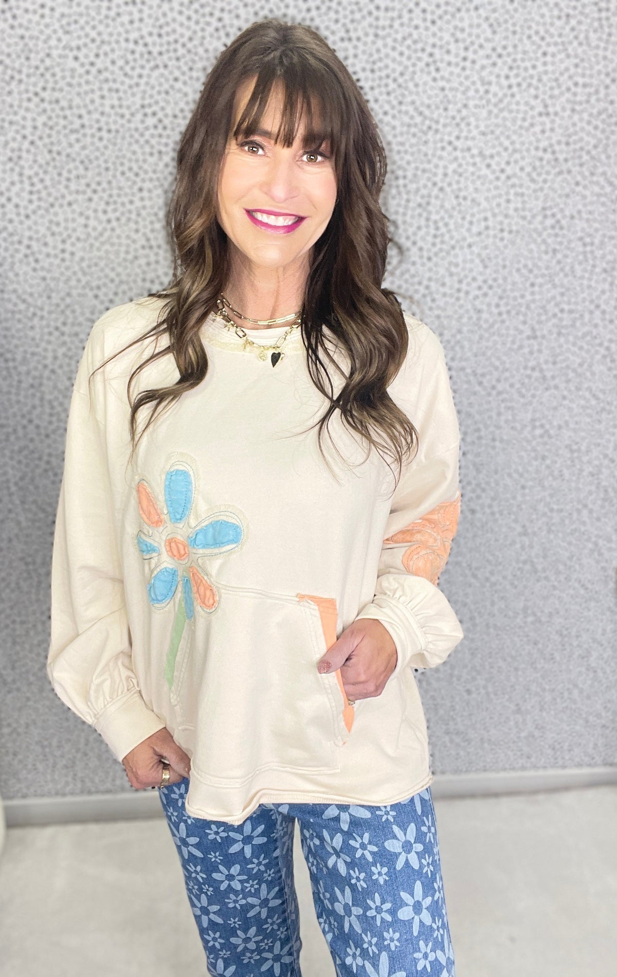 So Full Of Joy Flower Patch Terry Pullover In 3 Colors