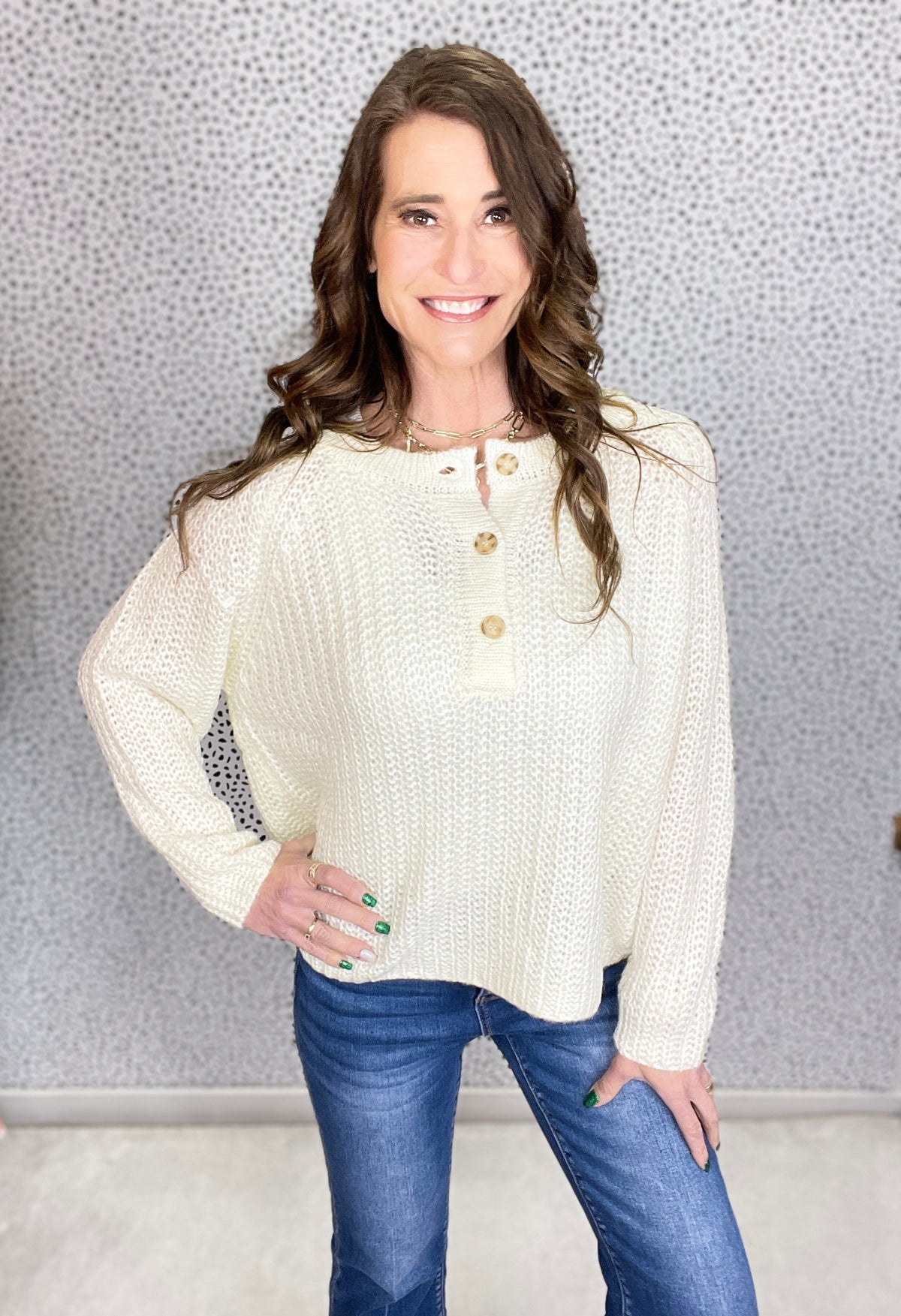 I'm Here Three Button Front Lightweight Sweater In 2 Colors *Final Sale*