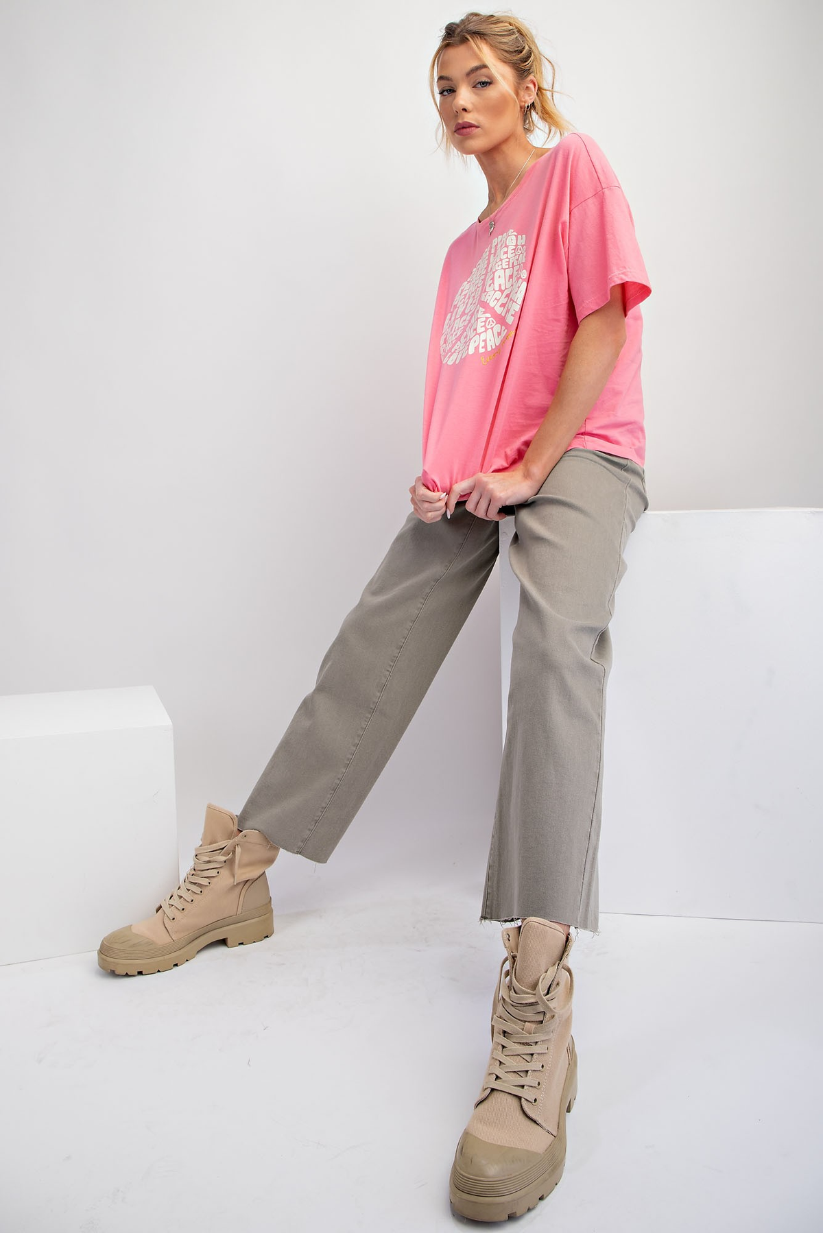 Take It Slow Wide Leg Stretch Twill Bottoms In 2 Colors