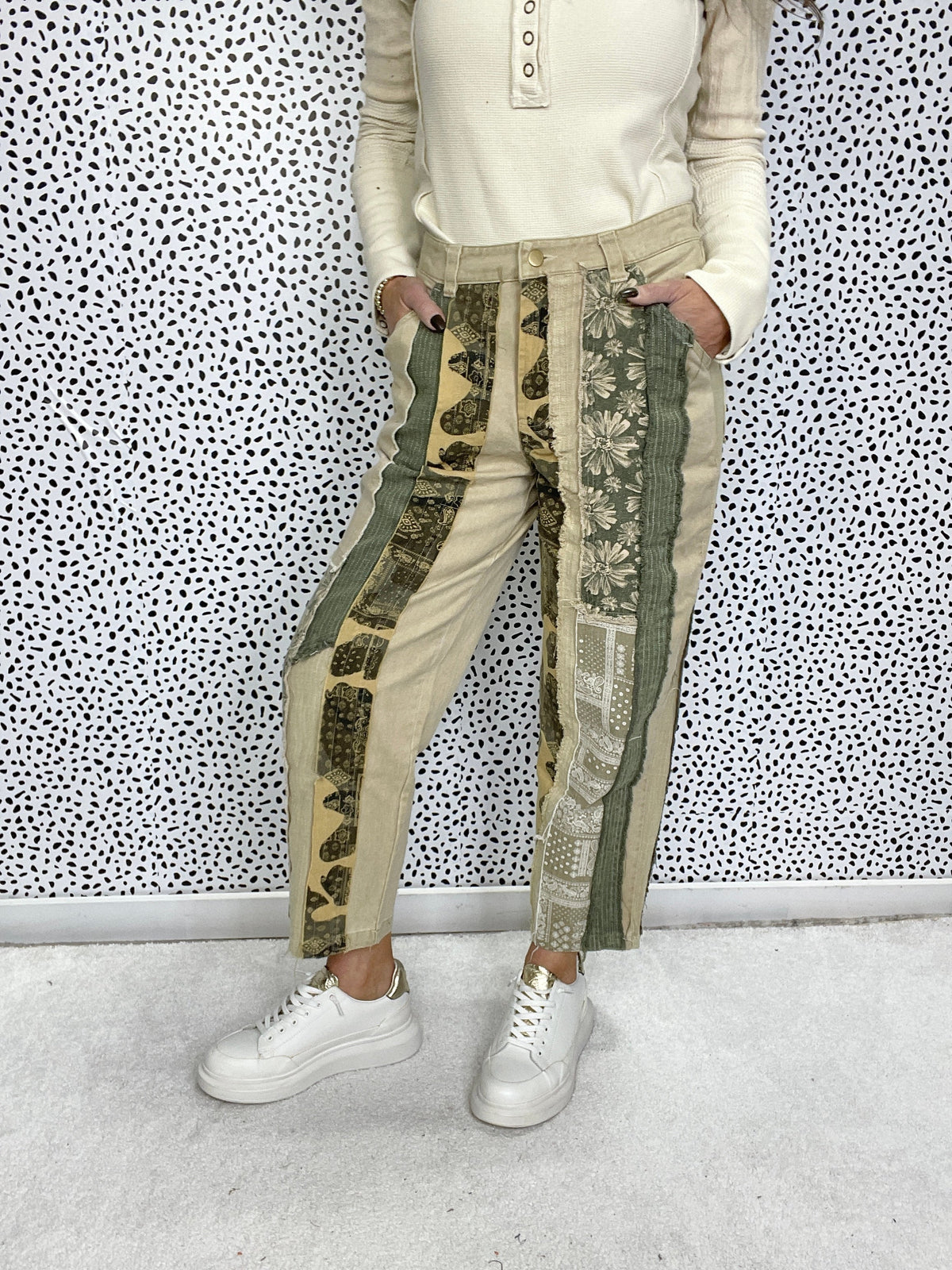 Oli & Hali It's Your Thing Washed Patchwork Twill Bottoms In 2 Colors *Final Sale*