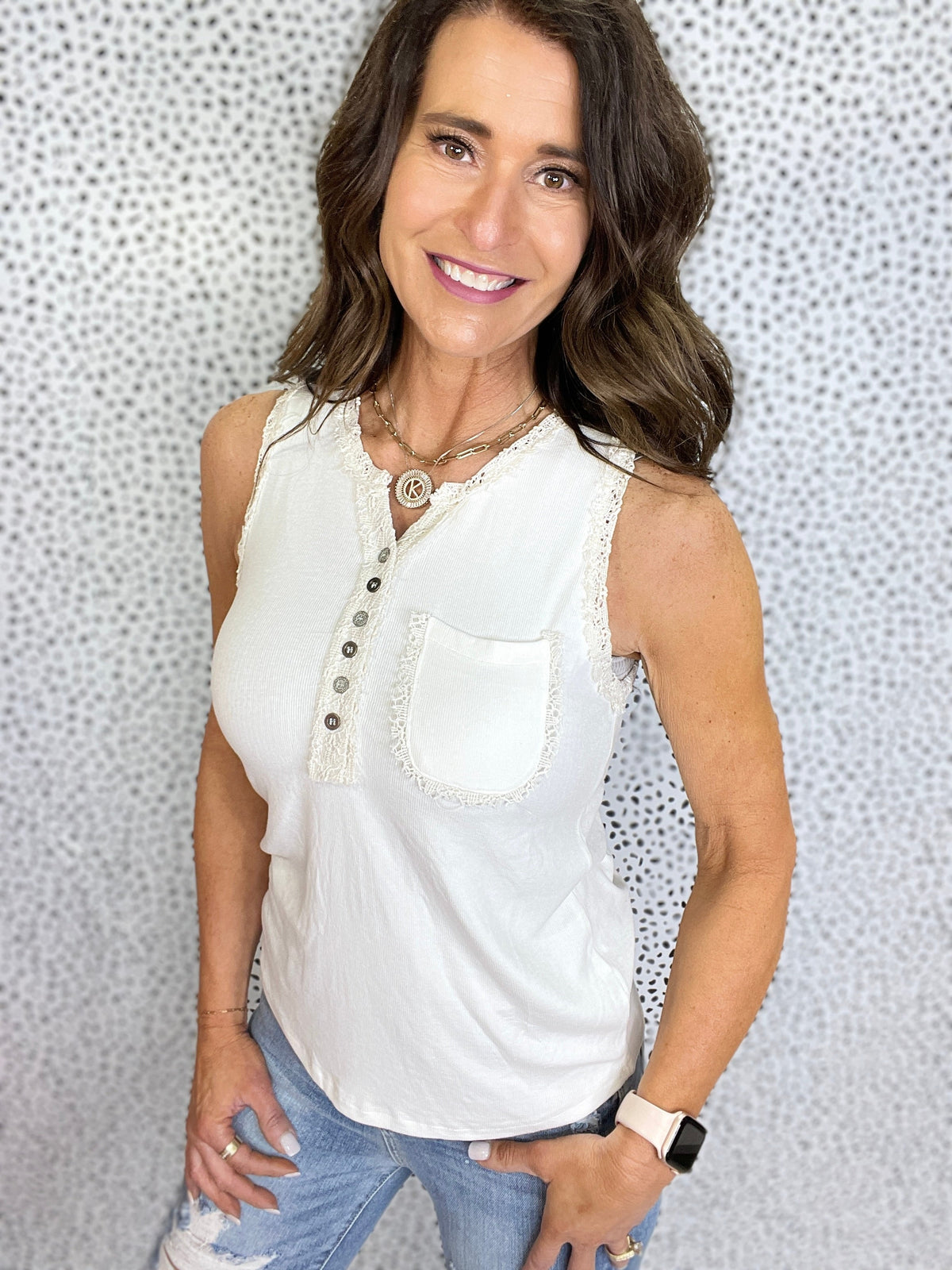 POL Here For The Summer Soft Ribbed Lace Trim Pocket Tank In 3 Colors