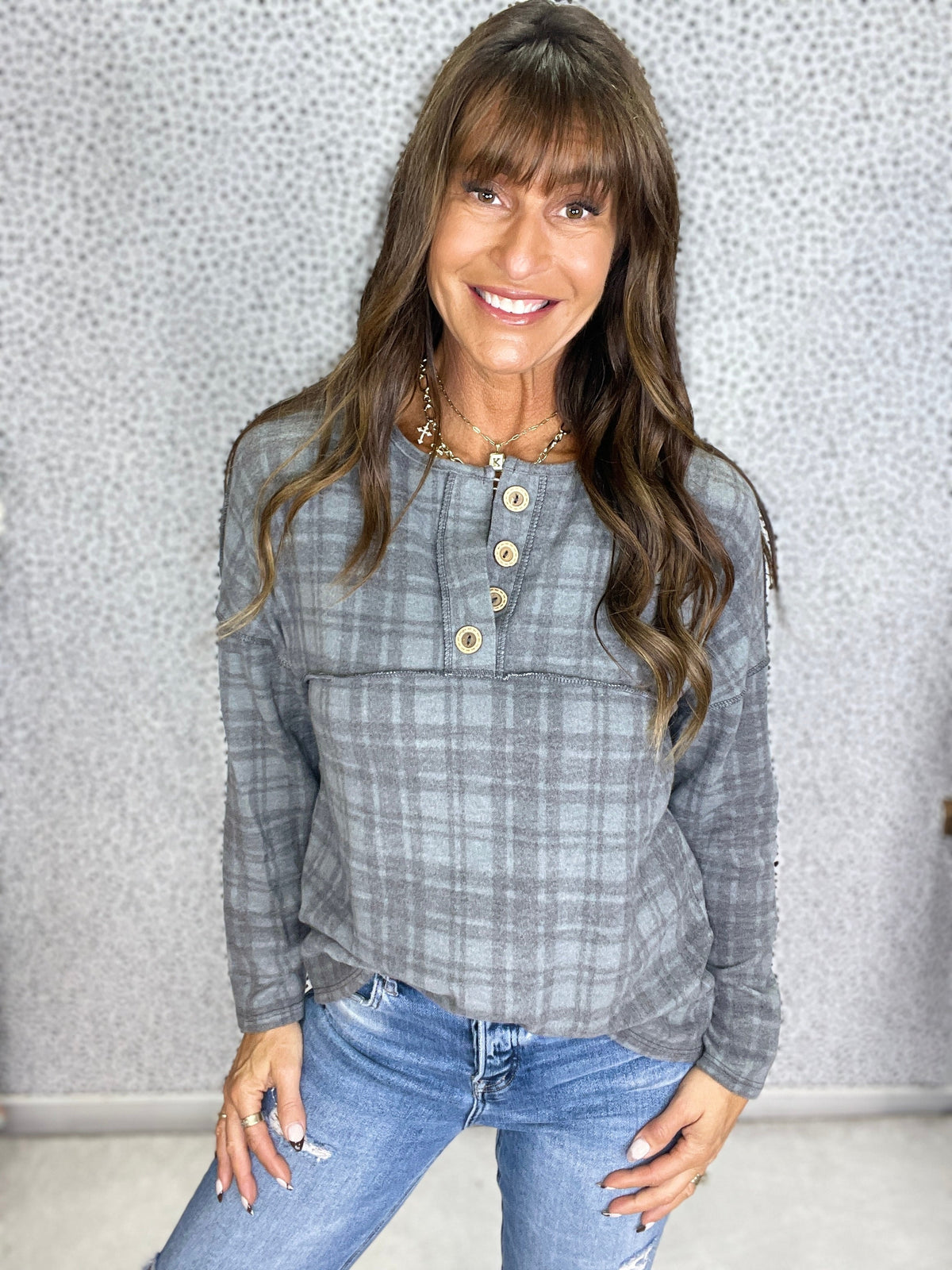 Faded Days Plaid Top in Grey *Final Sale*
