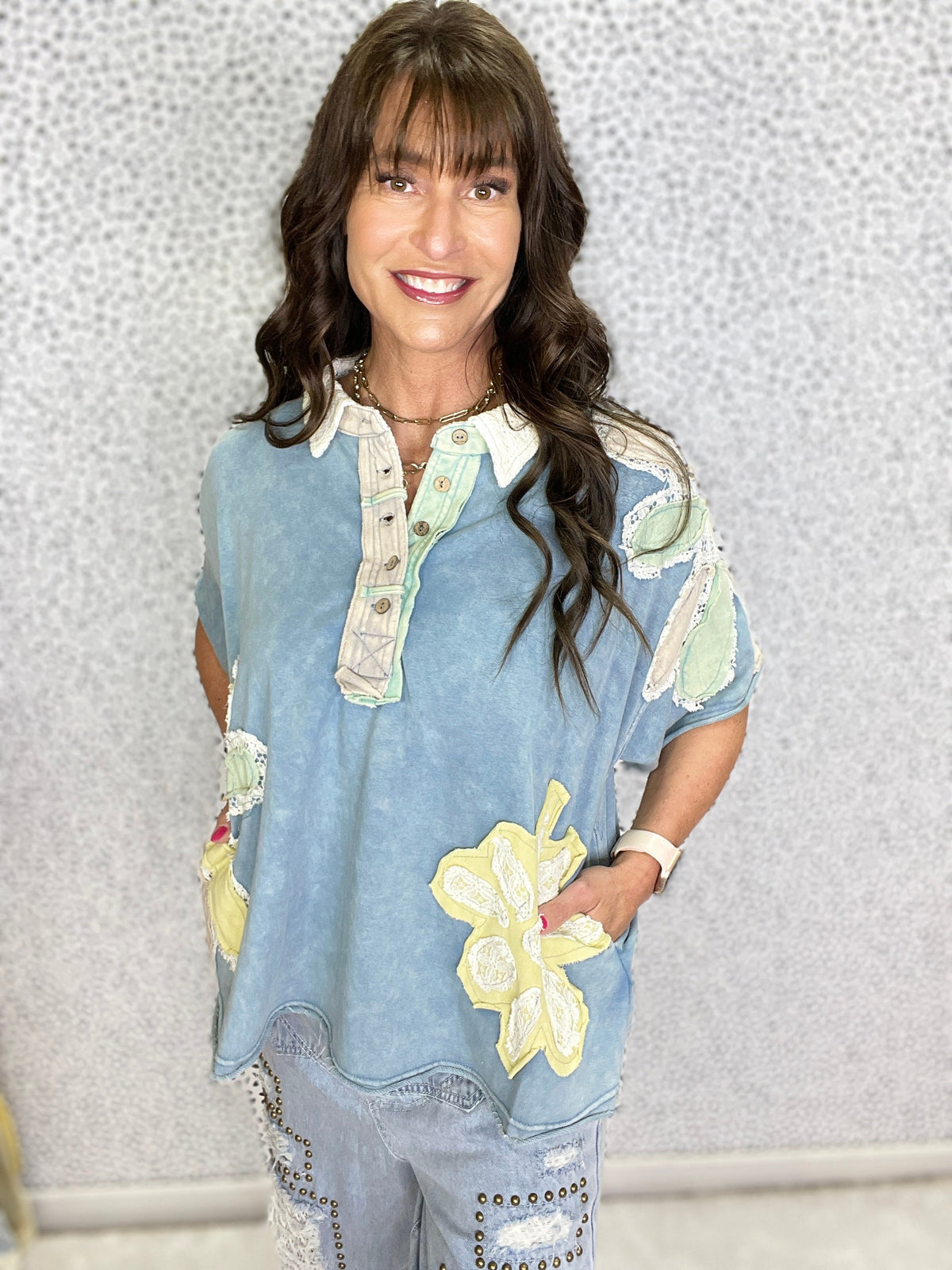 Oli & Hali Petal Perfect Patchwork Collard Top In 2 Colors *Final Sale*