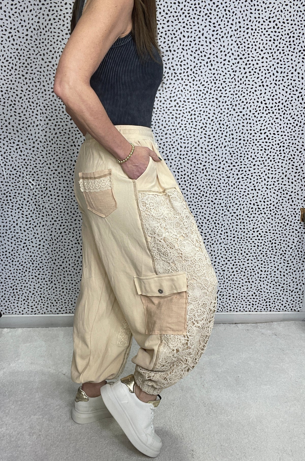 POL Give Me Your Best Crochet Mix Pants In 2 Colors: Almond, Black *Final Sale*