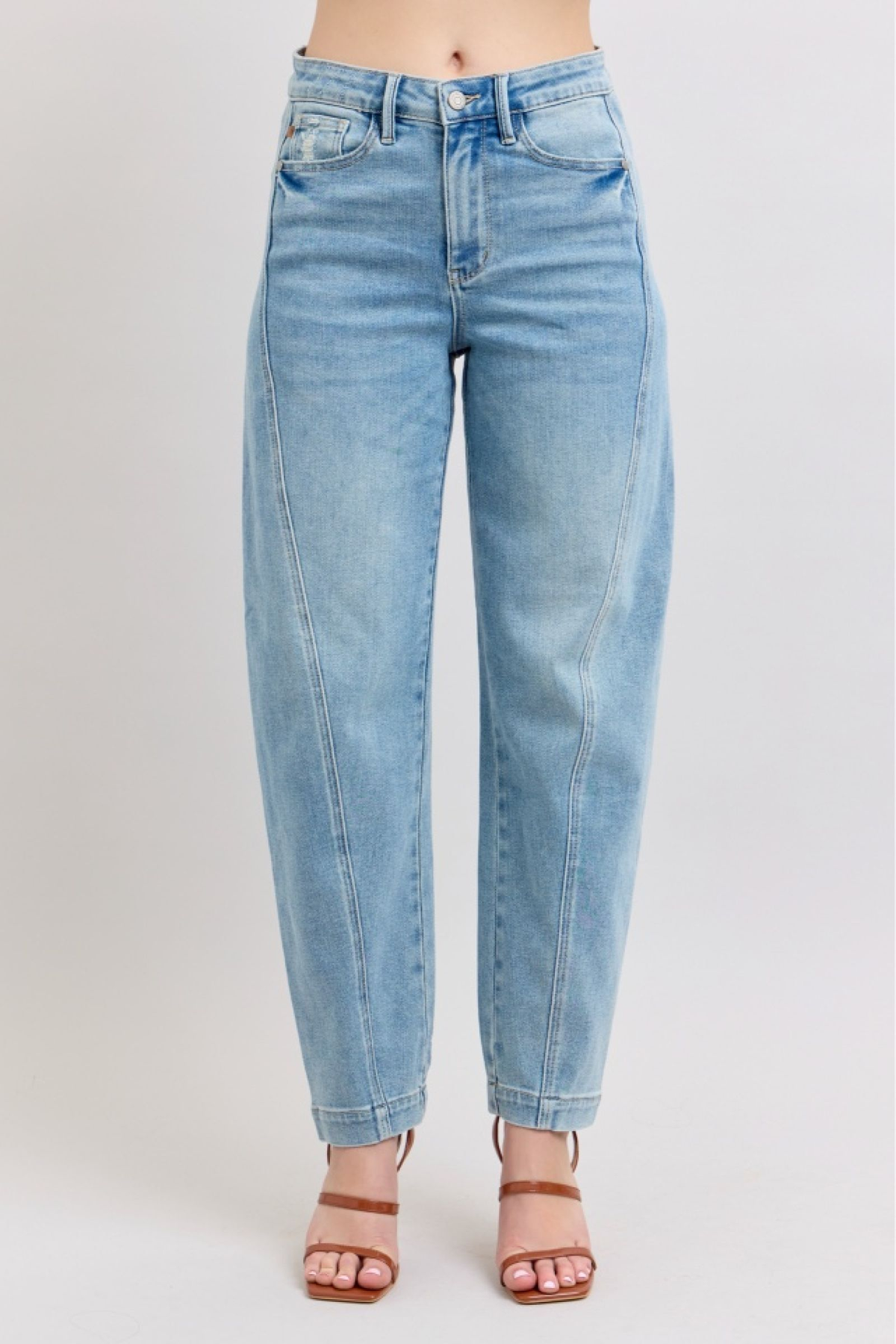 Judy Blue Flora High Waist Side Panel Barrel Leg Jeans 959 In Medium