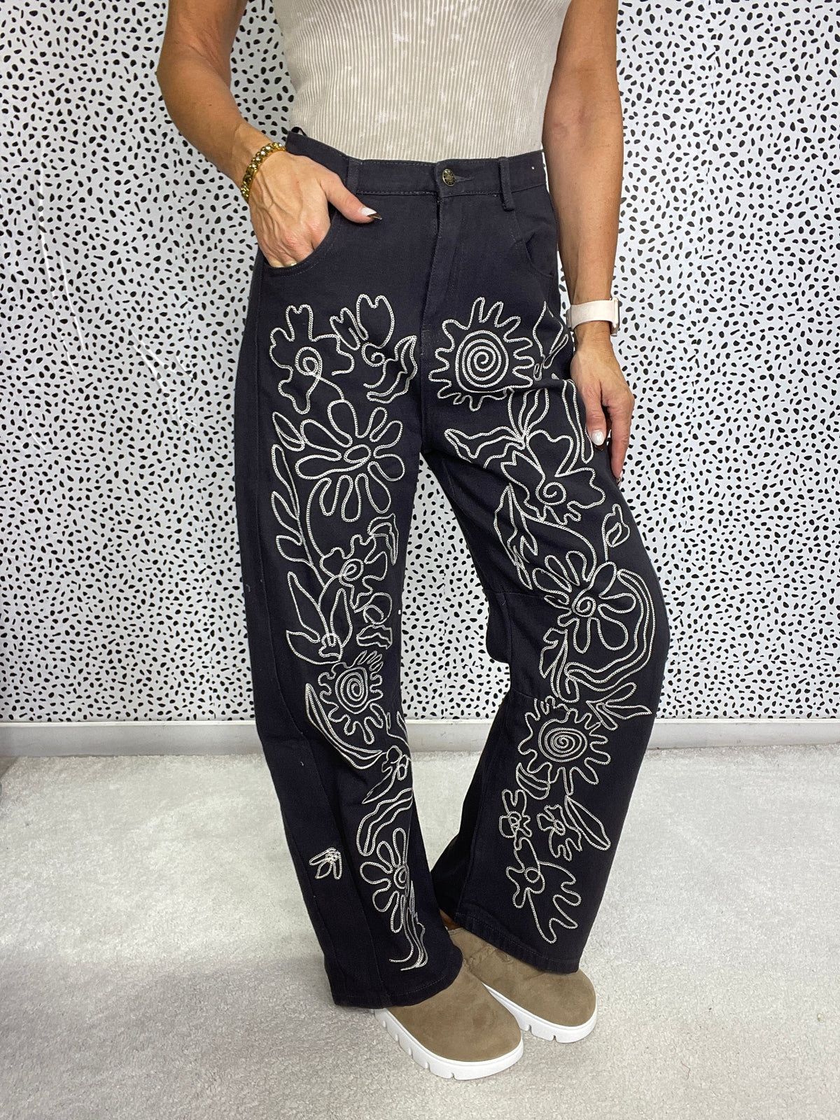 Floral Goddess Twill Straight Jeans In 3 Colors *Final Sale*