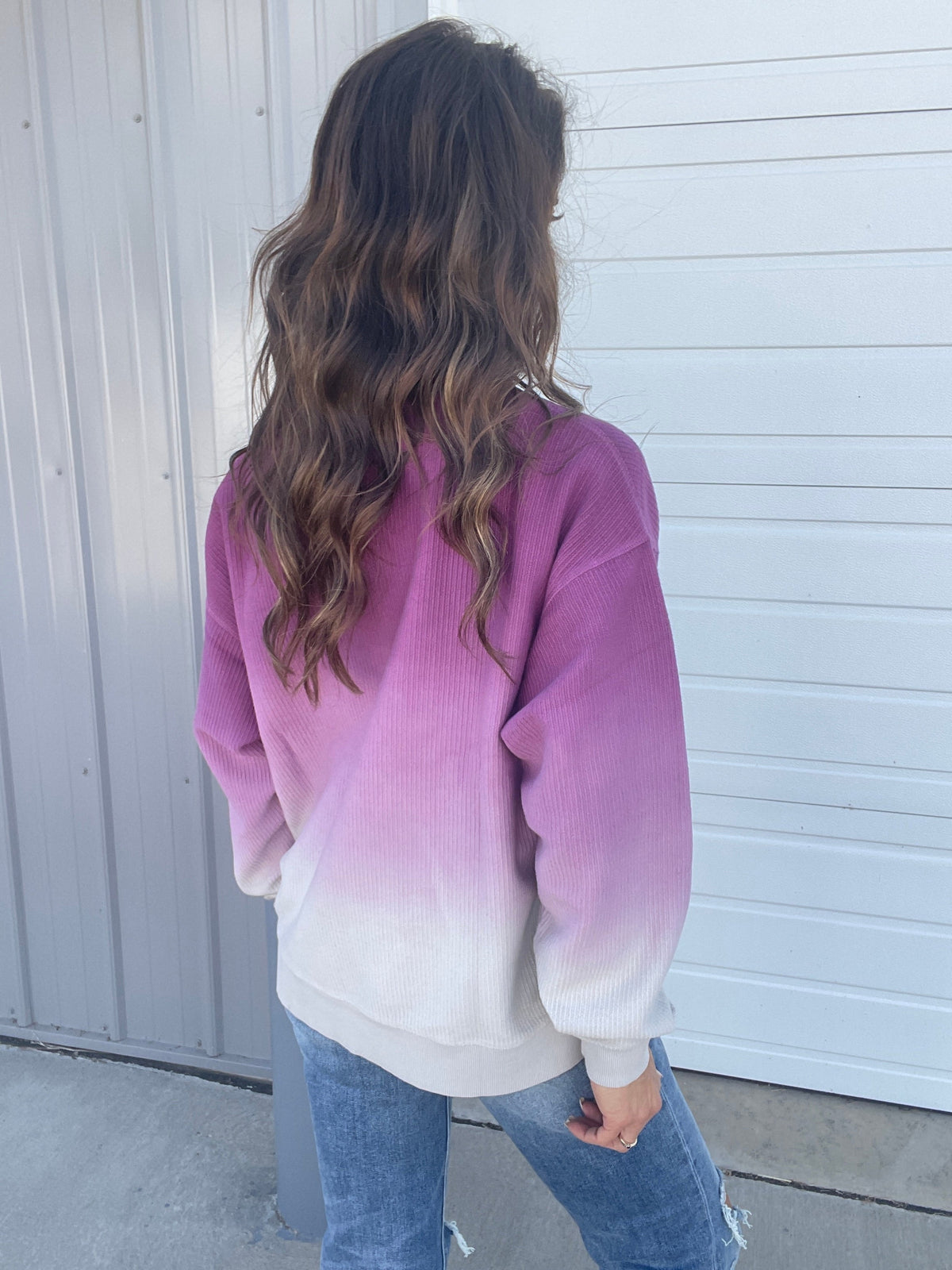 Ombre Plum Ice Snow Washed Corded Crewneck Pullover Sweatshirt *Final Sale*