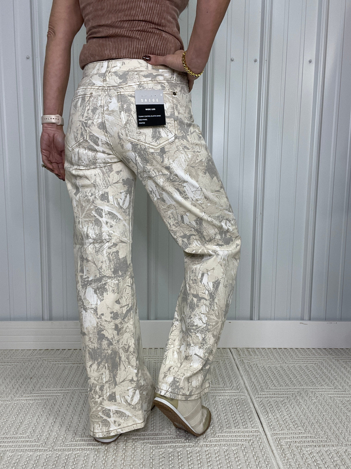Amelie Mid Rise Light Camo Wide Straight Leg Jeans 196