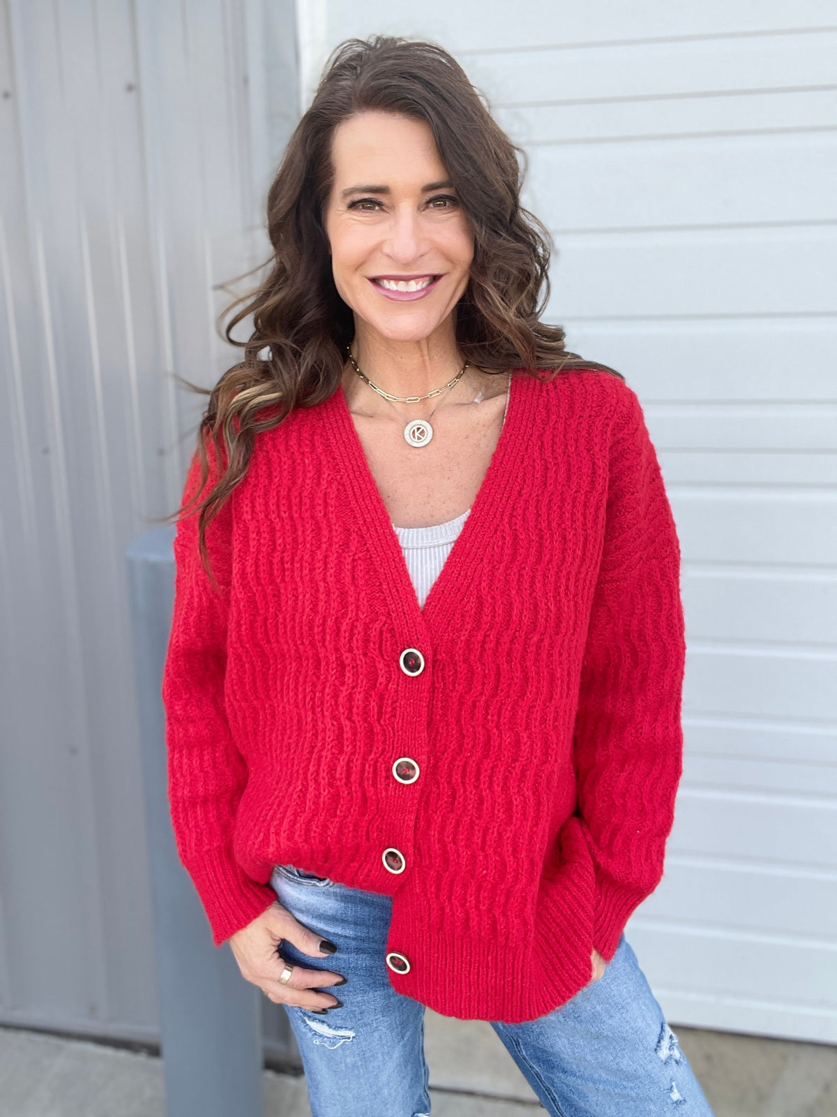 POL Oh So Chill Button Front Sweater Cardigan In 3 Colors: Ivory, Grey, Red *Final Sale*