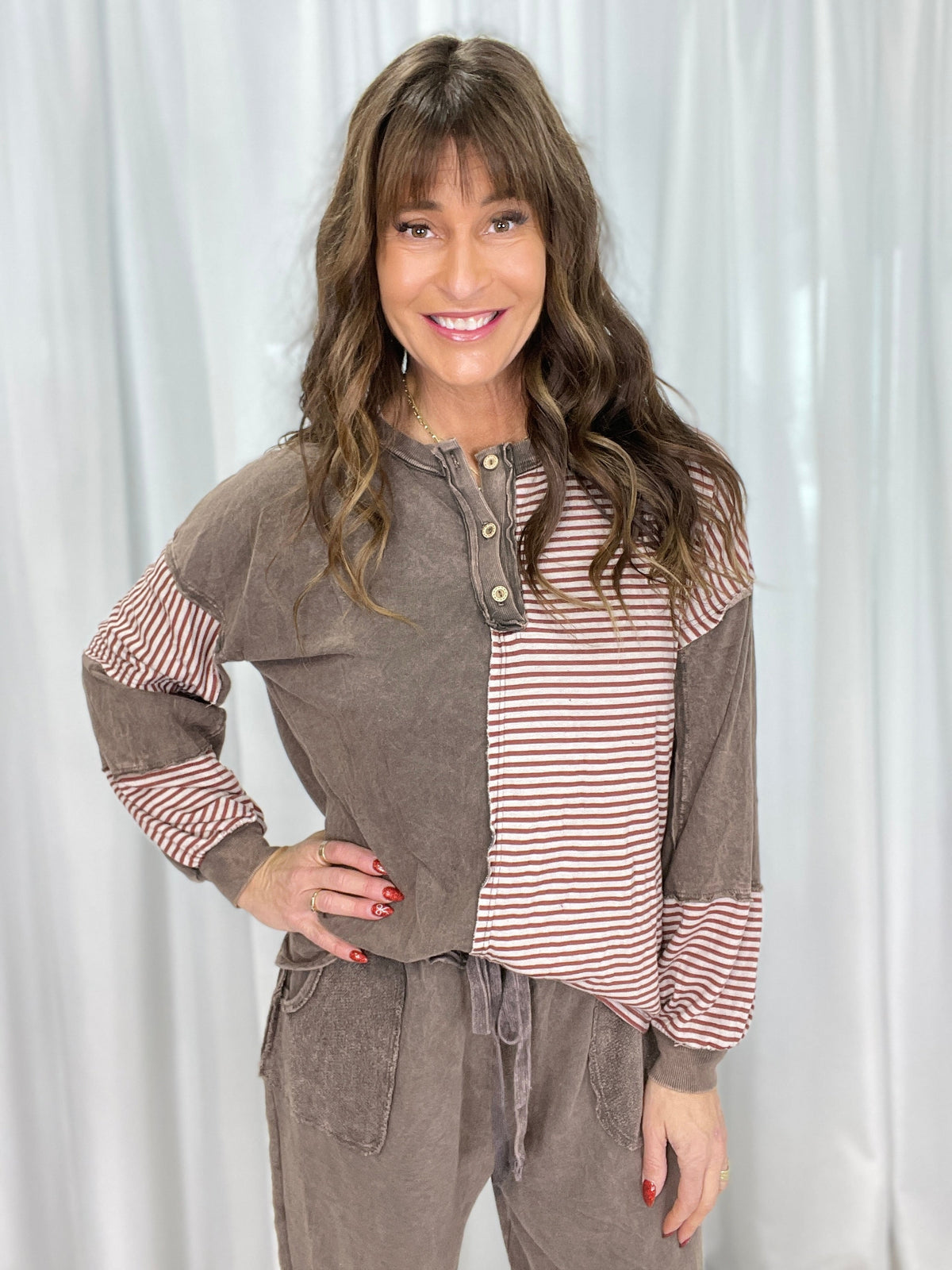 Lucky To Have You Striped Henley Top In 2 Colors *Final Sale*