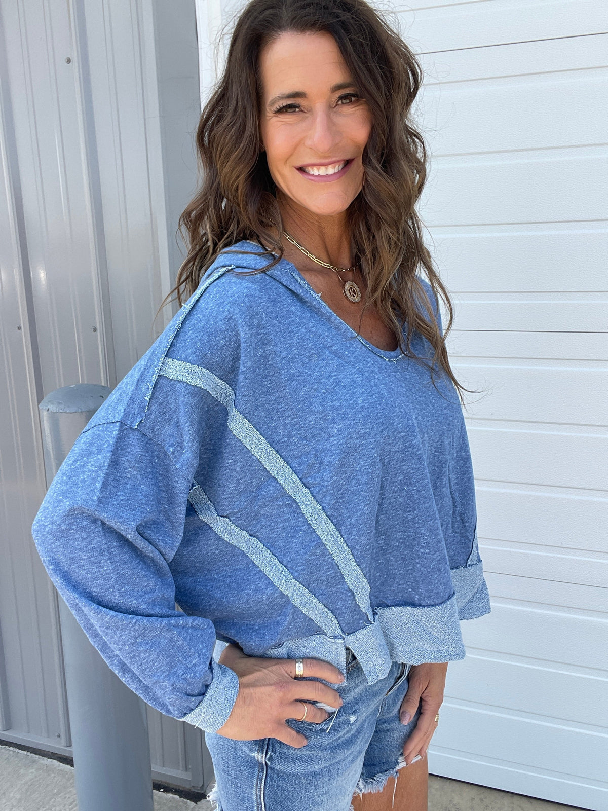 Contrast Feels Easy Fit Long Sleeve Hoodie Top In 4 Colors: Pink, Blue, Grey, Mocha *Final Sale*