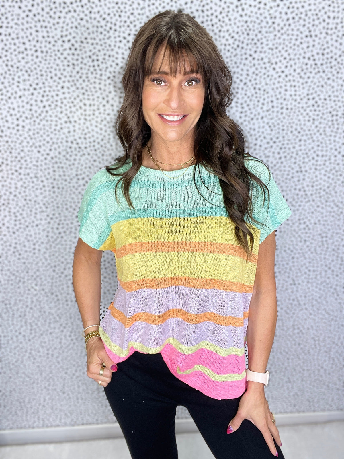 Walking The Park Lightweight Multicolor Short Sleeve Sweater *Final Sale*
