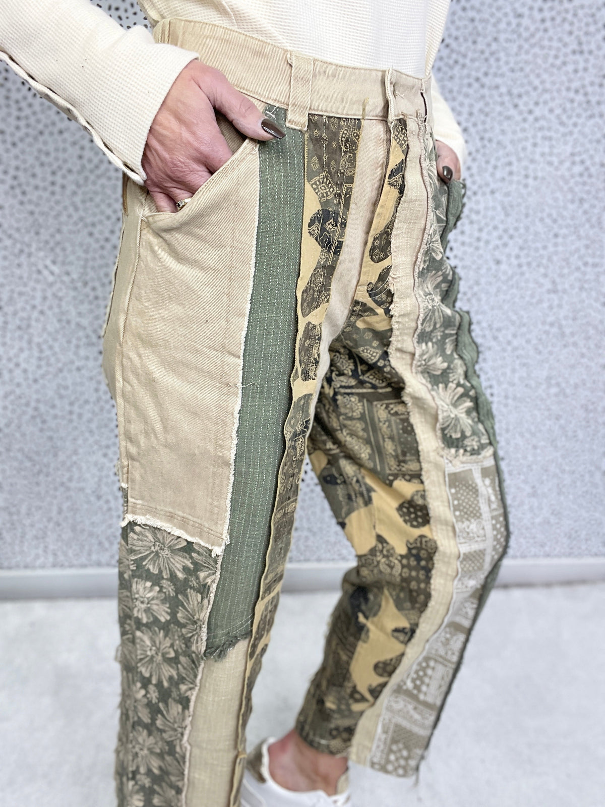 Oli & Hali It's Your Thing Washed Patchwork Twill Bottoms In 2 Colors *Final Sale*