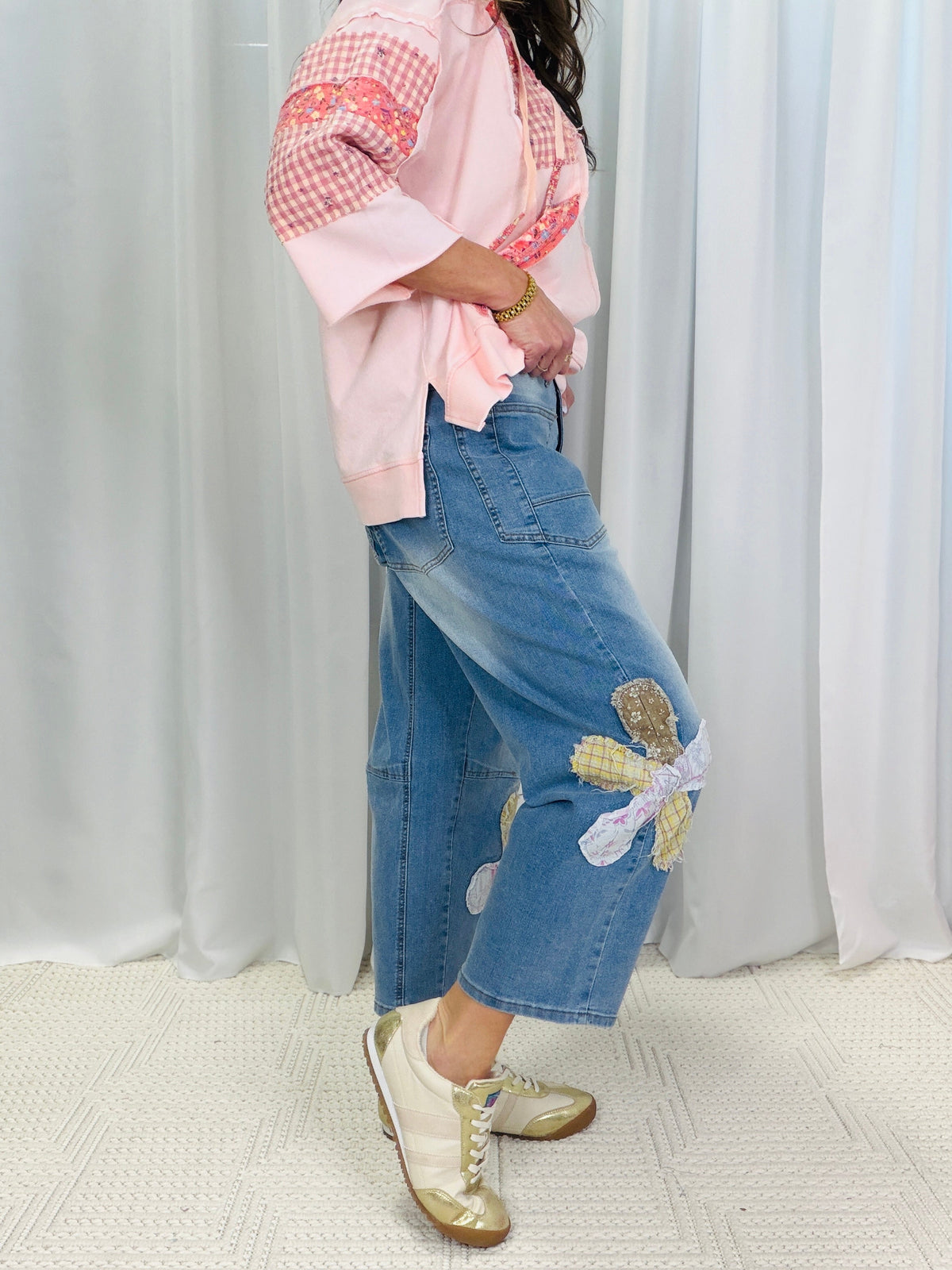 Downtown Flower Patch Barrel Pants In Denim