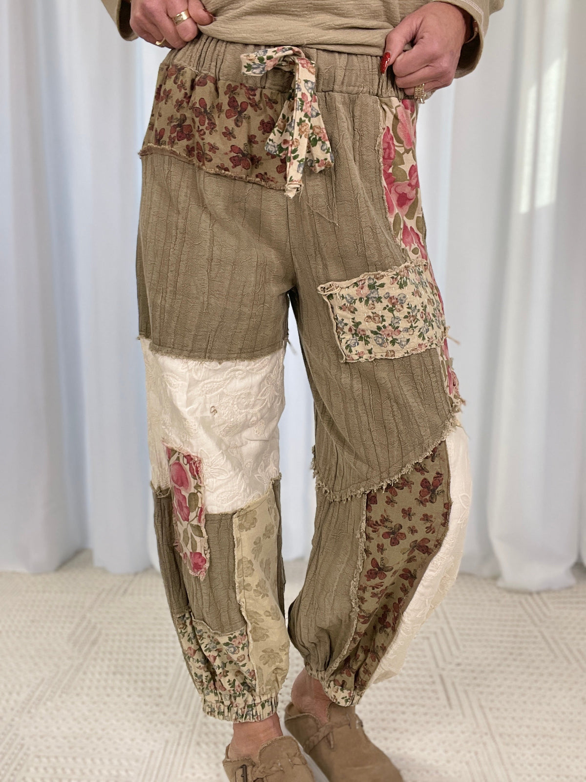 POL There With You Patch Detail Pants In Herb