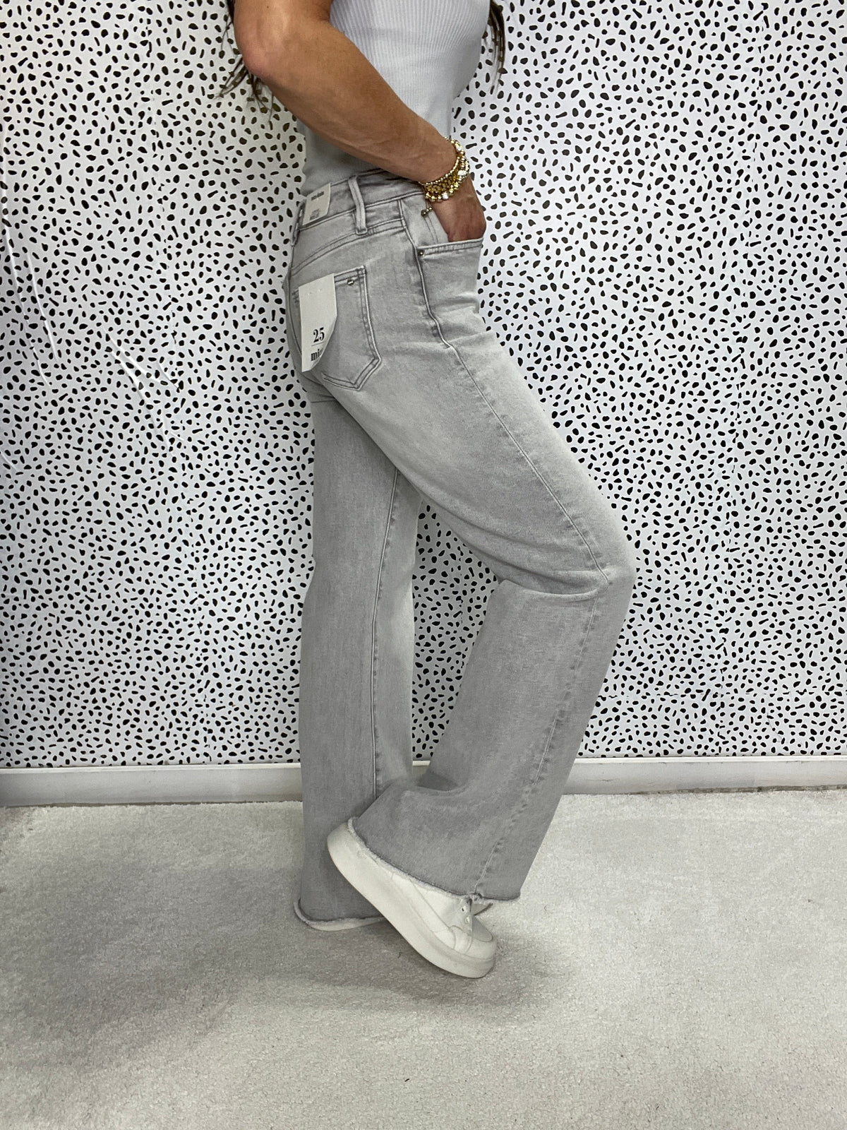 Mica Cherice Super High Wide Leg With Raw Hem Jeans 442 In Grey *Final Sale*