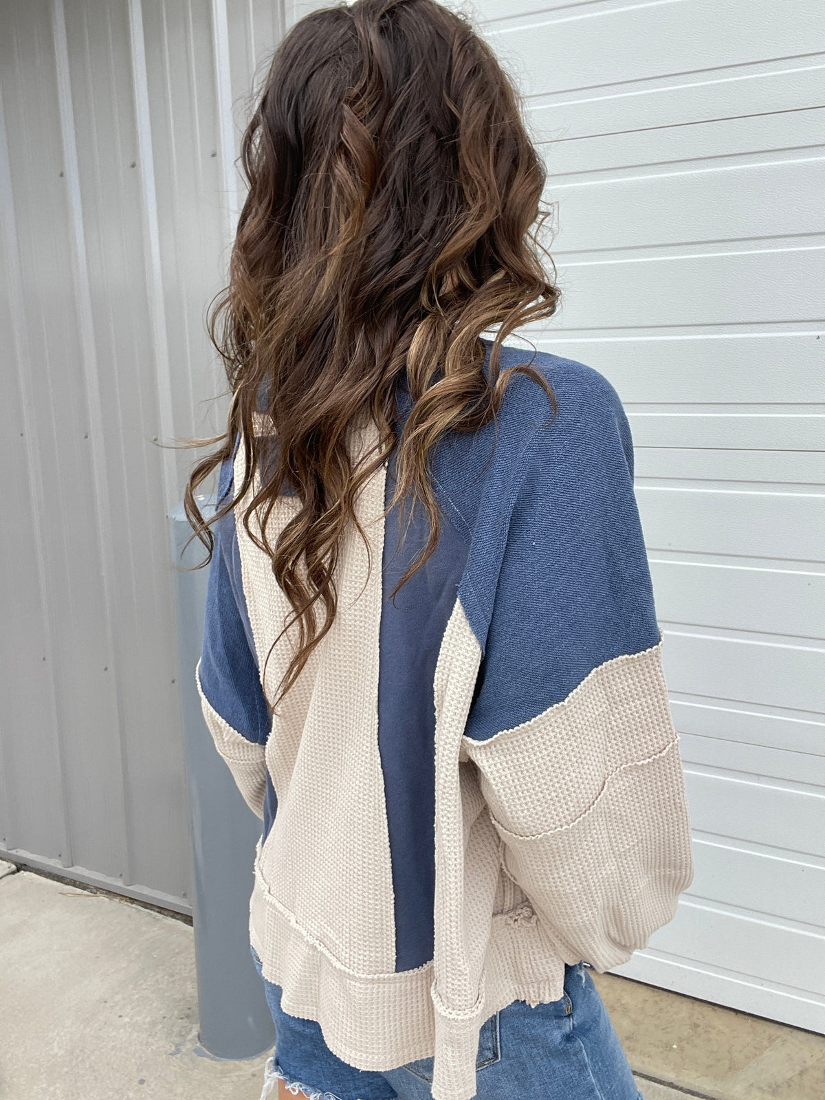 Pol Without You Multi Panel Oversized Top In 4 Colors: Ivory, Blue, Taupe, Brick *Final Sale*