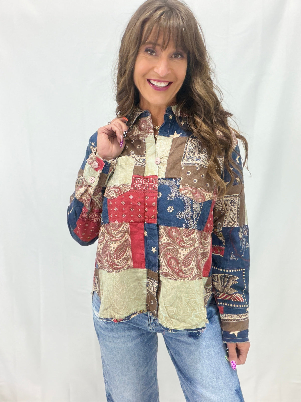 Stars And Stripes Patchwork Button Front Top