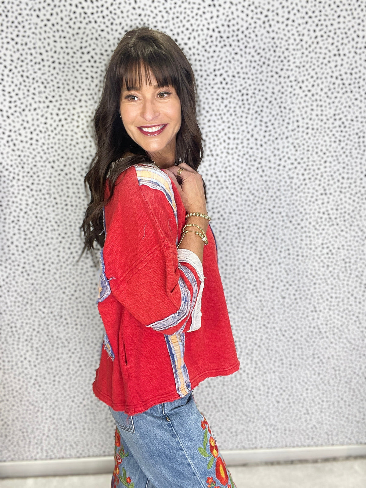 Oli & Hali Boho Bloom Patchwork Knit Top In 2 Colors