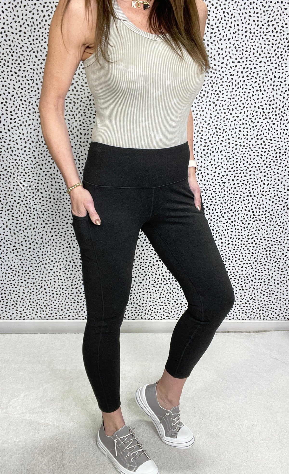 Luxi Ribbed Brushed Full Length Leggings With Side Pockets in Charcoal Black *Final Sale*