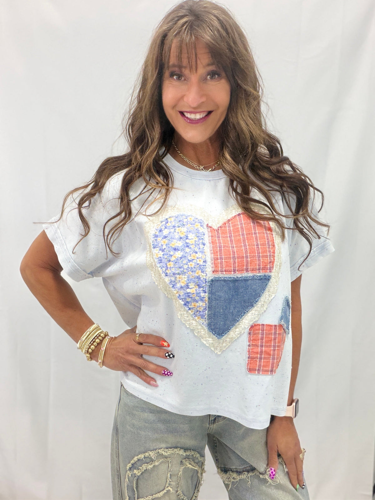 Shelter My Love Quilted Heart Vintage Top In Sky Blue
