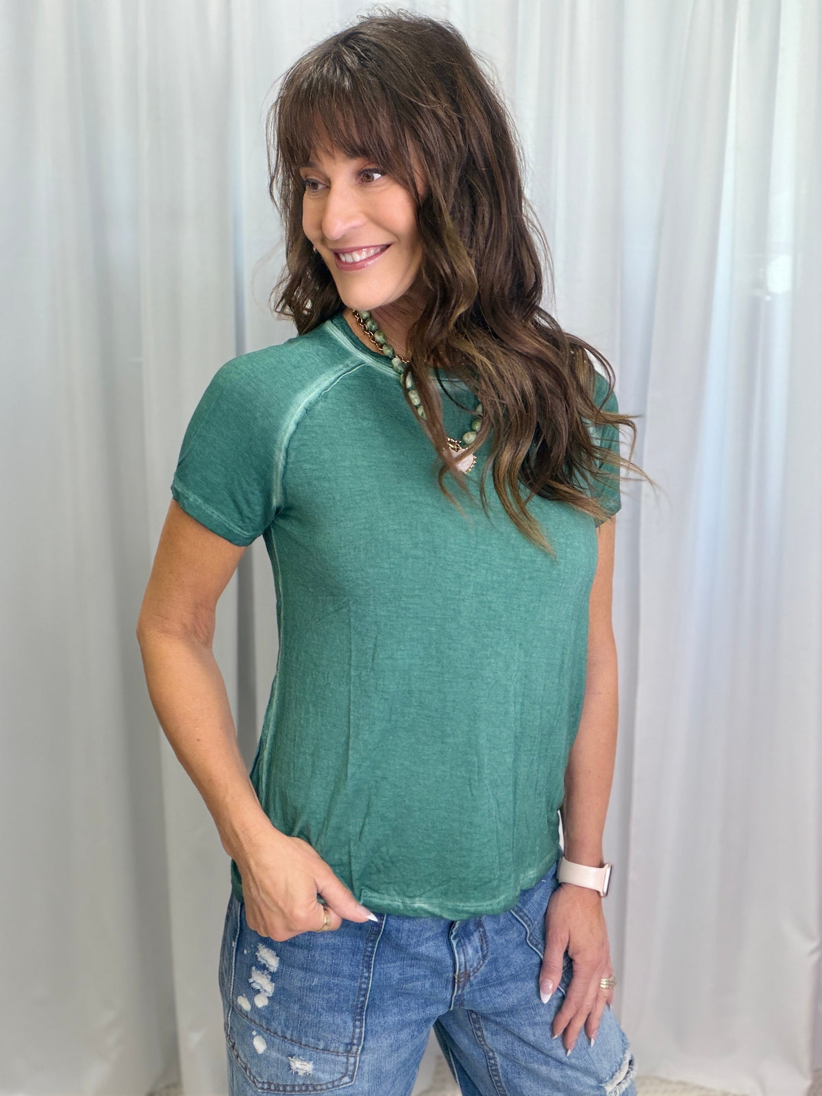 Everyday Essential Vintage Wash Tee In Emerald