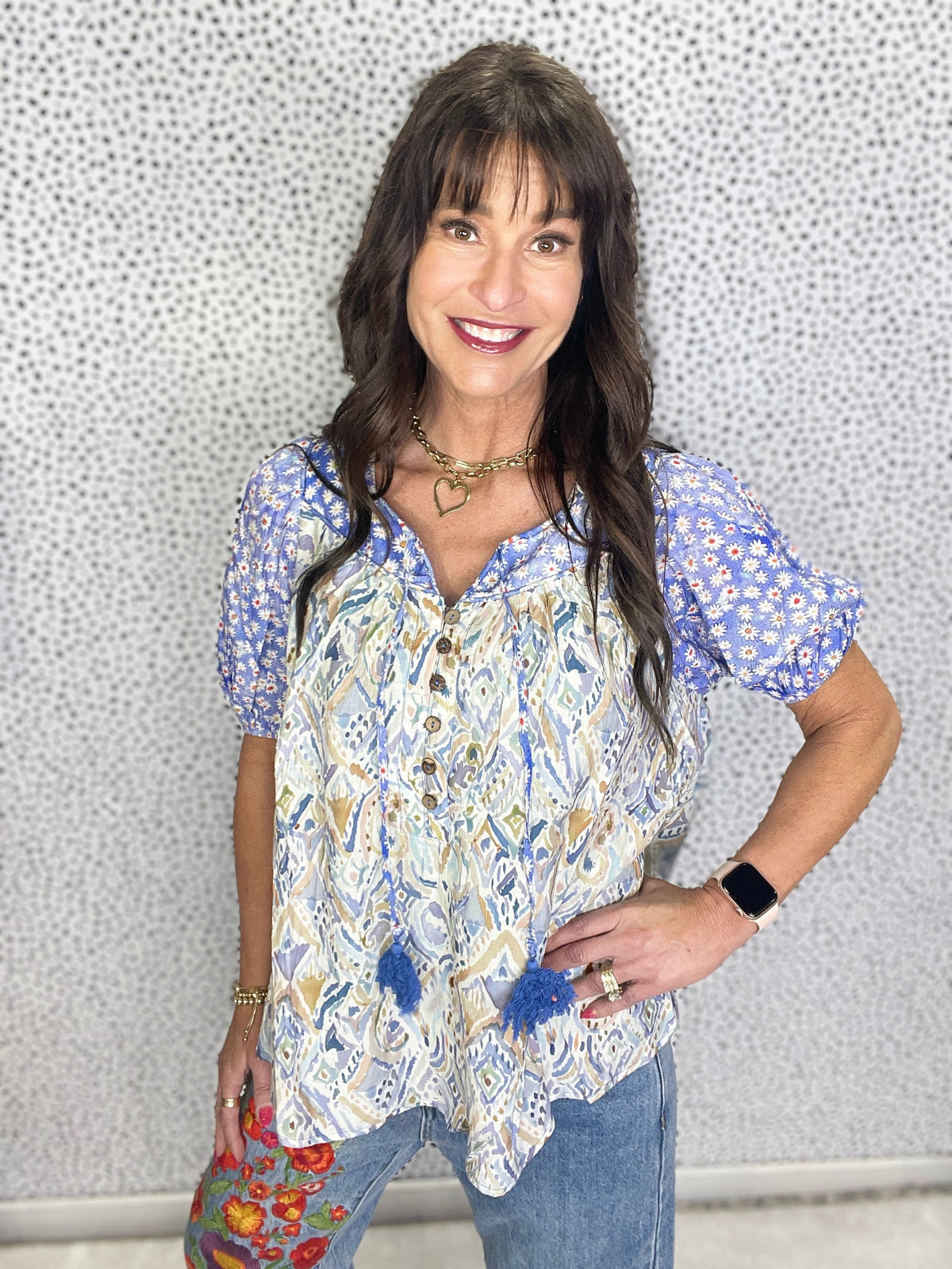 Oli & Hali Wildflower Breeze Puff Short Sleeve Top In 2 Colors
