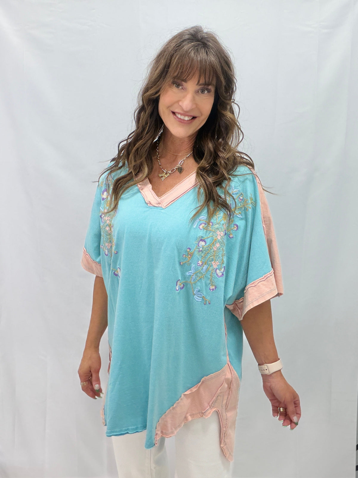 Embroidery Oversized V-Neck Top *Final Sale*