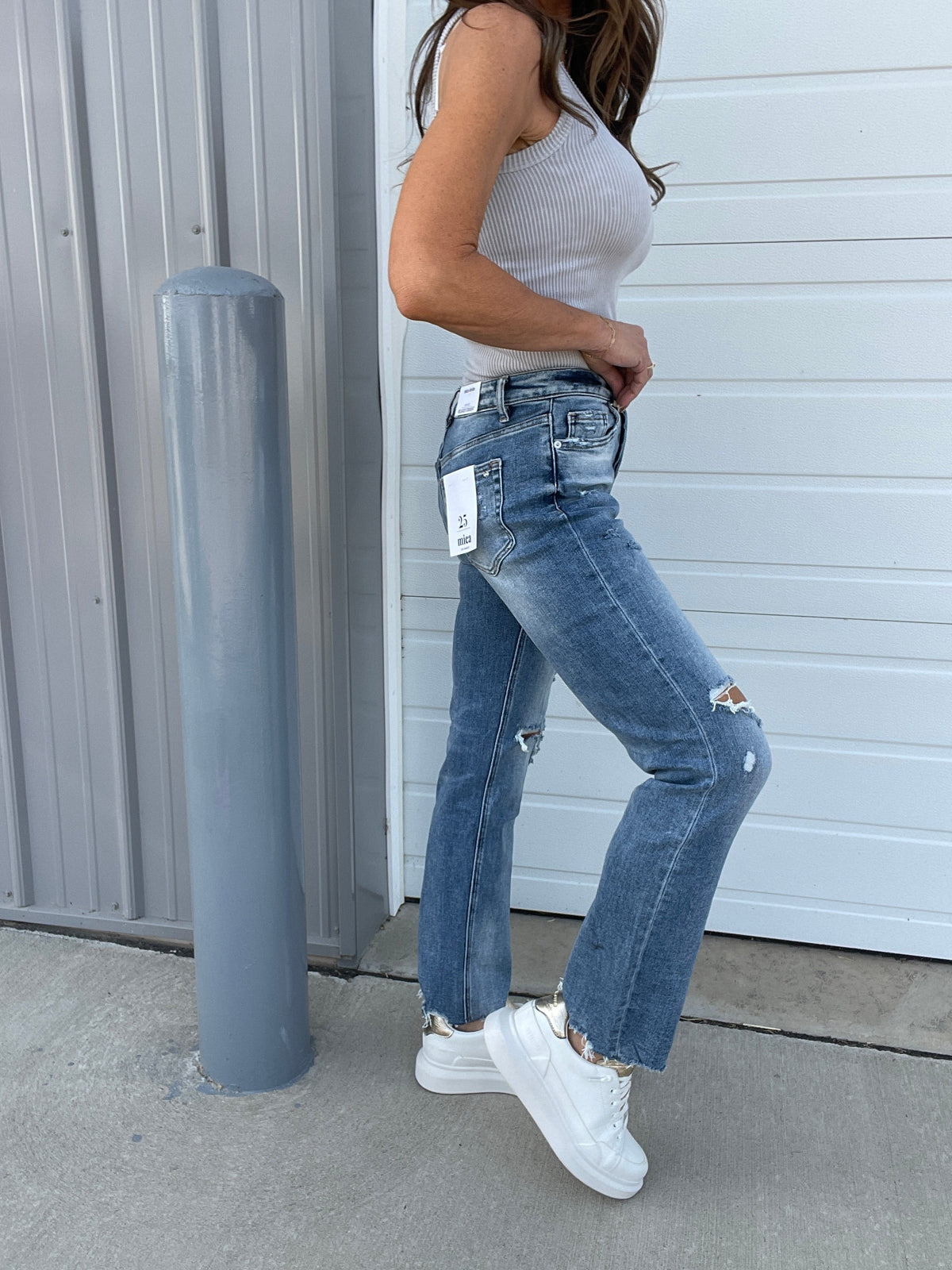 Mica Brynn High Rise Straight Leg Hidden Button Fly Jeans 027 In Medium