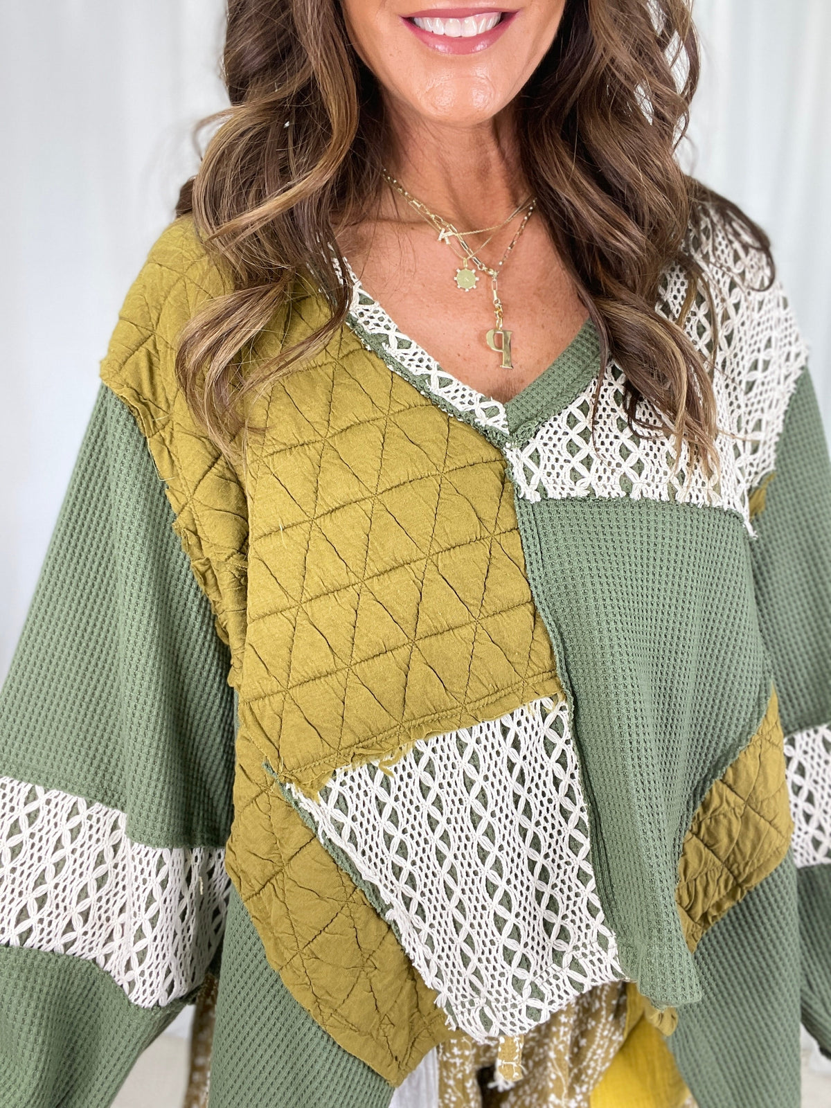 Quilted Charm Crochet Long Sleeve in 2 Colors *Final Sale*