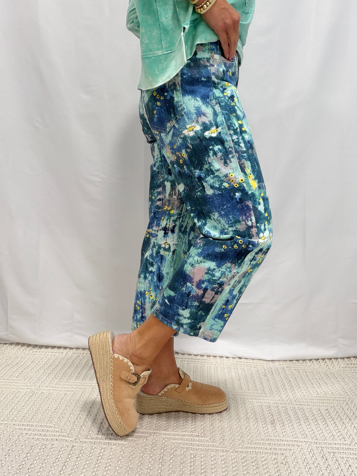 Oli & Hali Time To Fly Abstract Floral Print Jeans In Blue