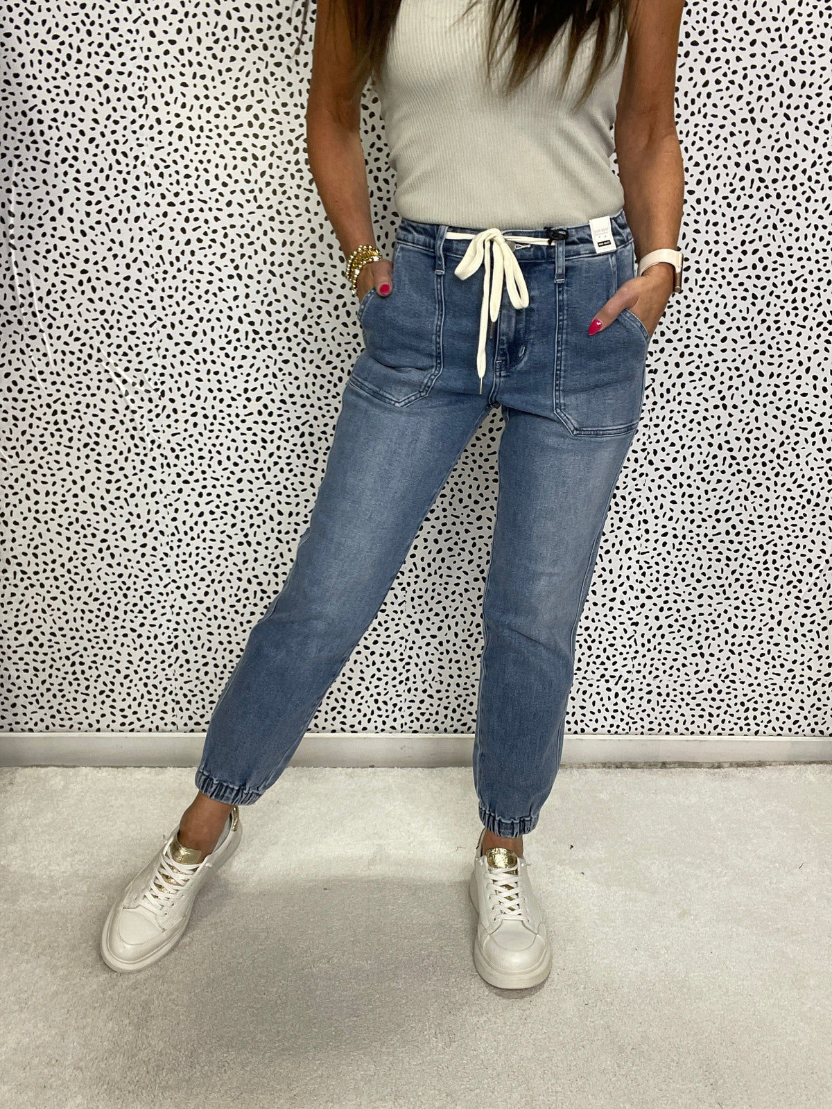 Judy Blue Macy High Rise Drawstring Jogger Jeans 948 In Medium *Final Sale*