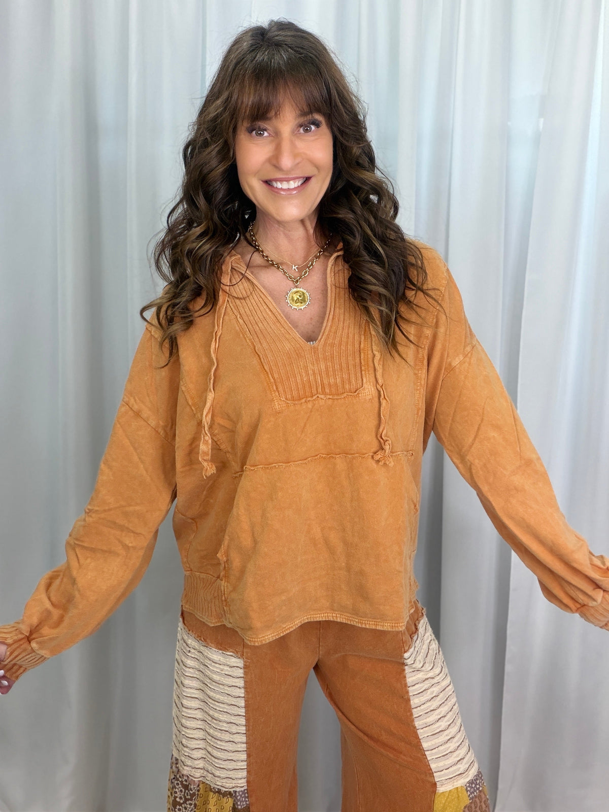 Lucky Lady Ribbed Accent Lightweight Hoodie Top  In 3 Colors