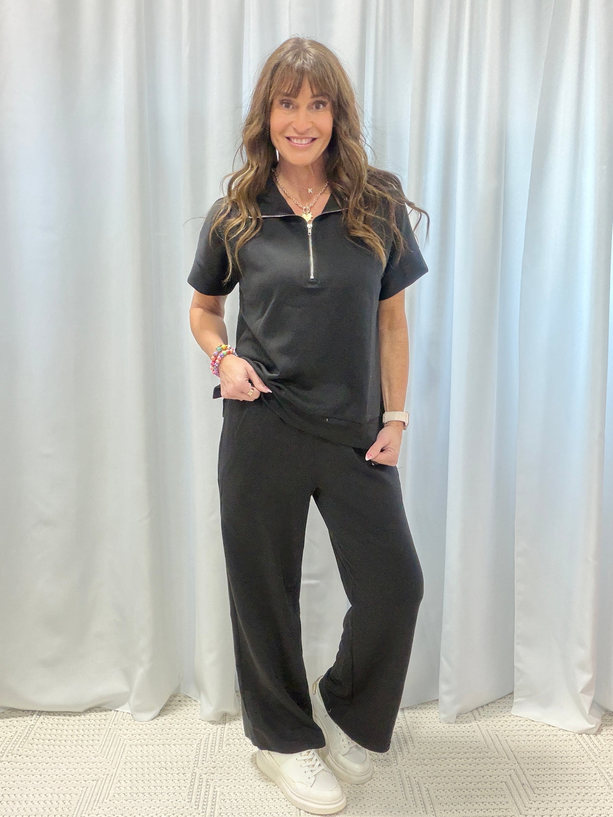 Catalina Front Zip Two Piece Set In Black