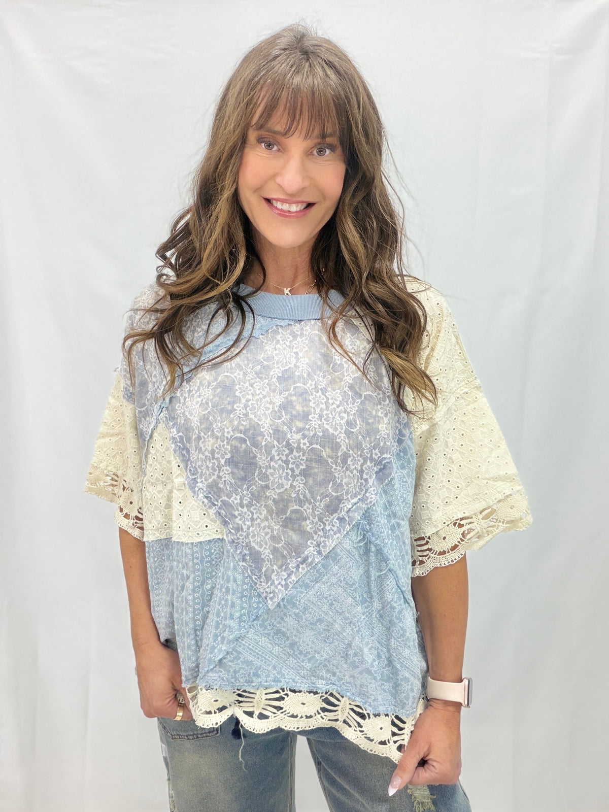 Oli & Hali Washed Fabric Mix Top *Final Sale*