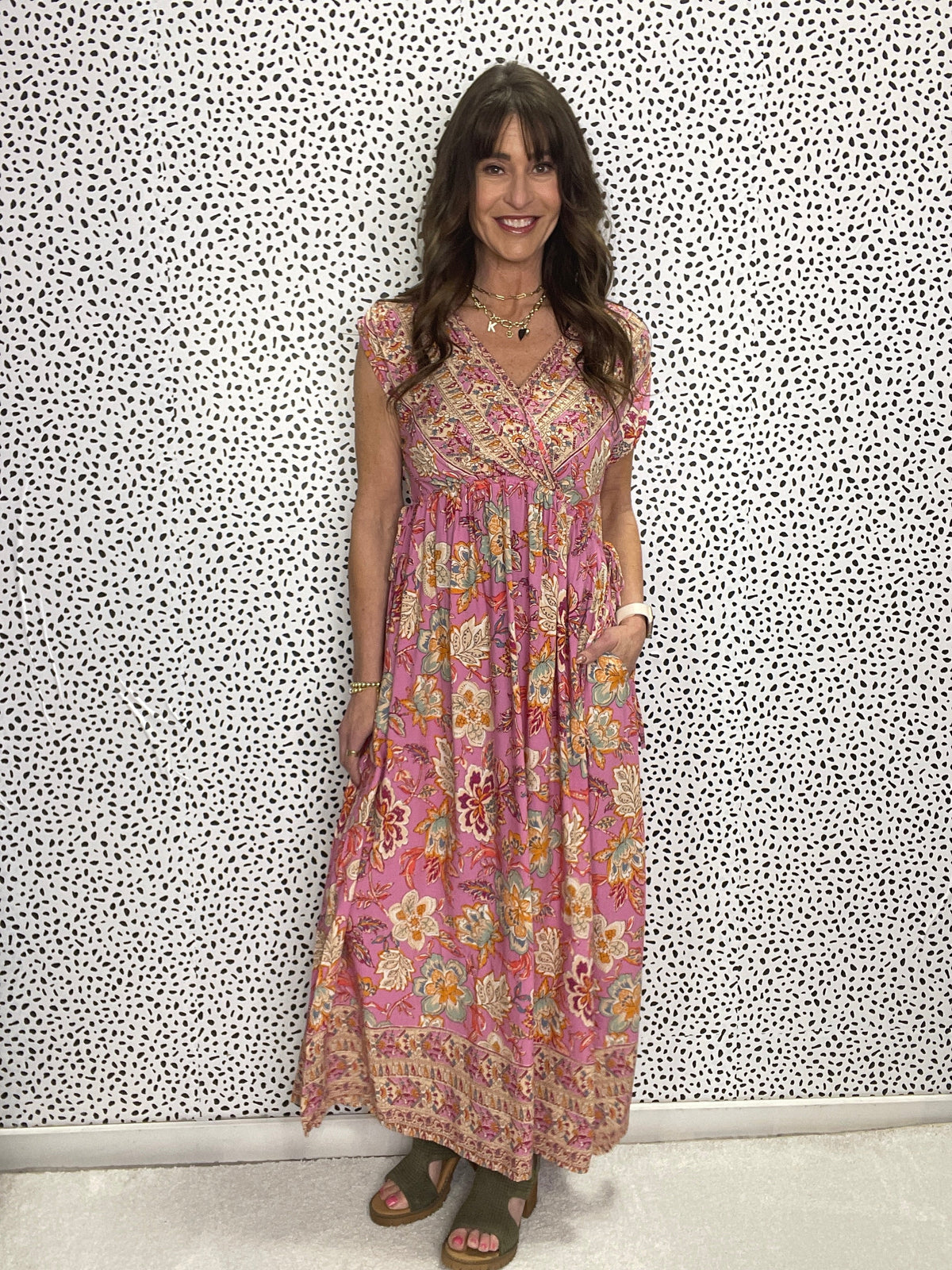 Tassel Breeze Sleeveless Corder Printed Challis Maxi Dress In 2 Colors *Final Sale*