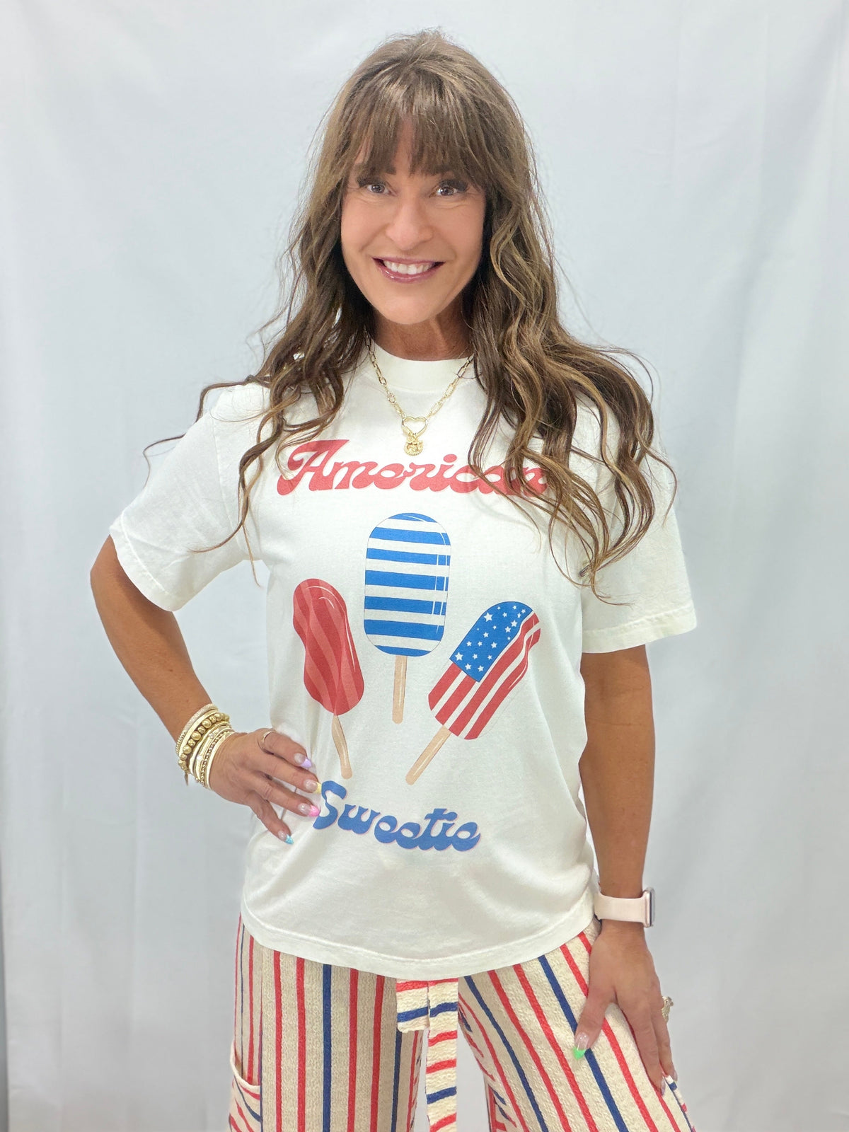 Patriotic Popsicle American Sweets  Short Sleeve Tee In Cream