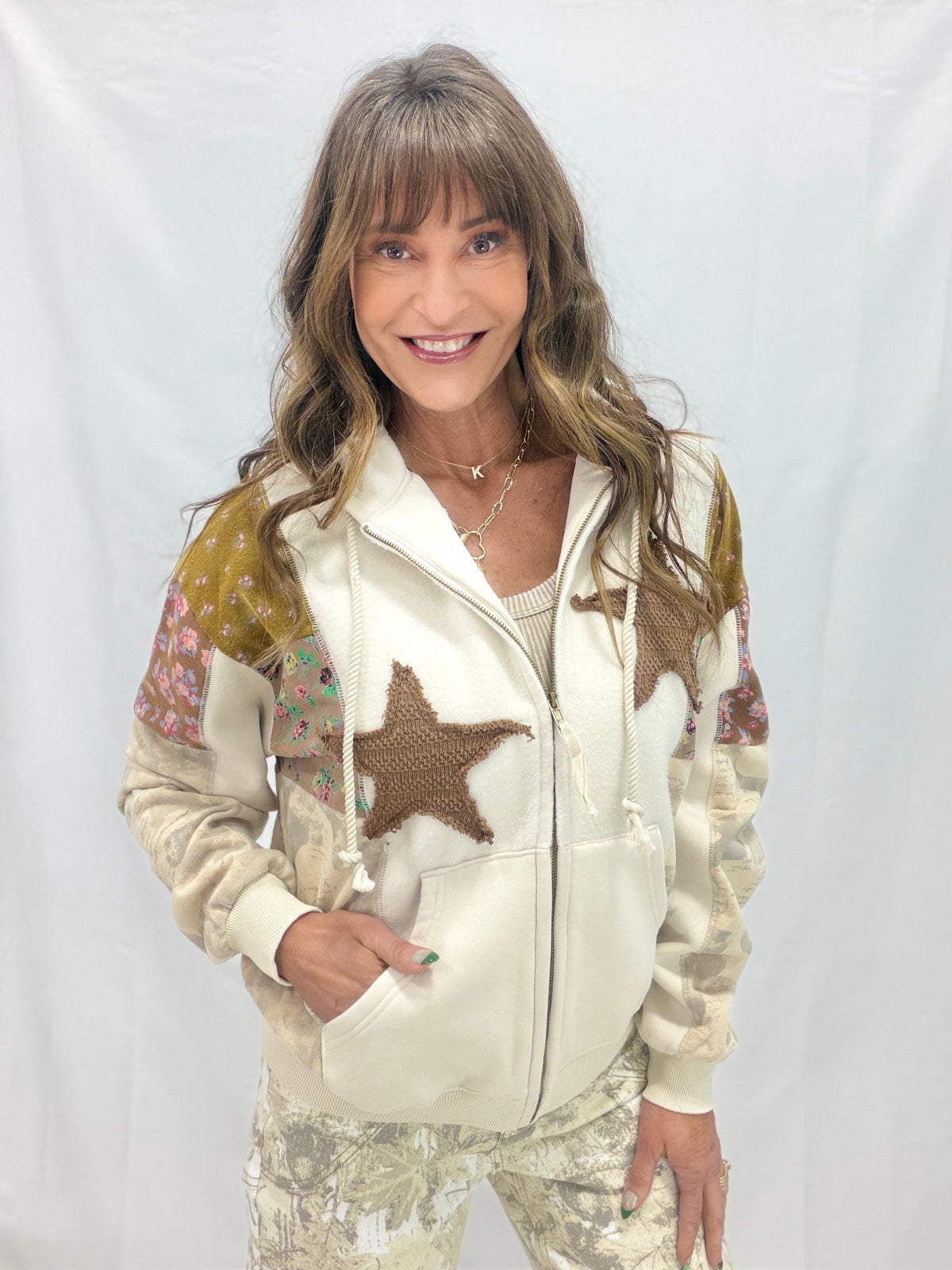Boho Stardust Patchwork Zip Hoodie