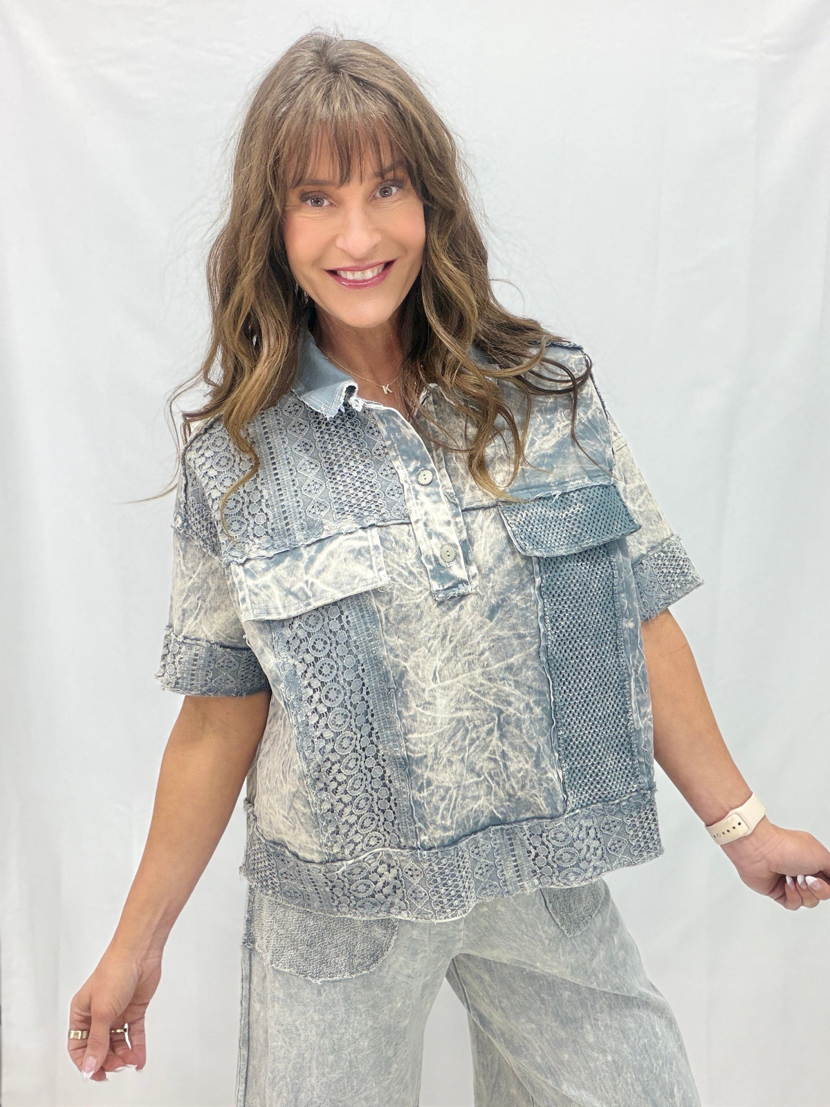 Wanderlust Weave Lace Mesh Button Top In 3 Colors