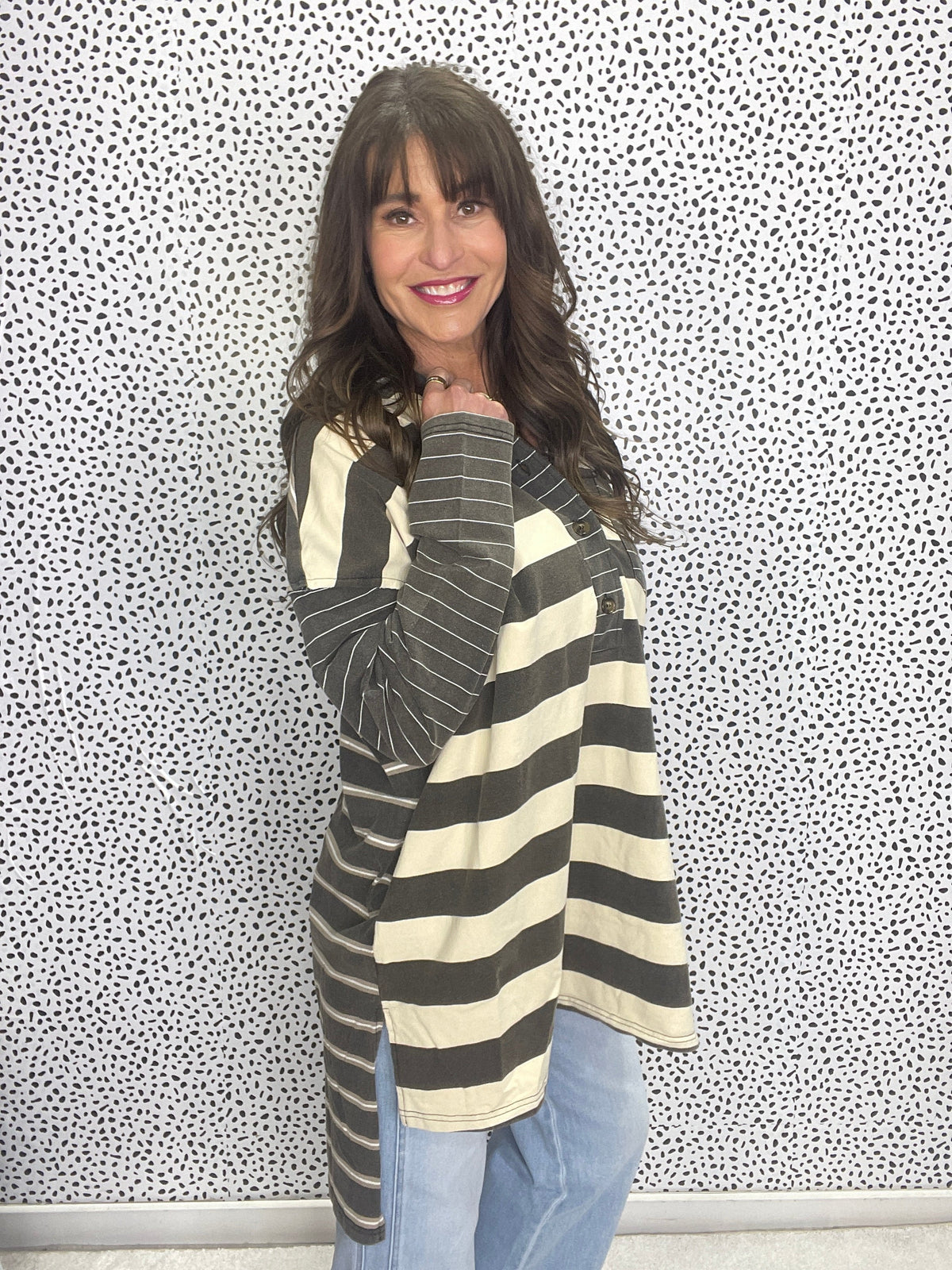 Laid Back Moments Long Sleeve Hooded T-Shirt In Black *Final Sale*